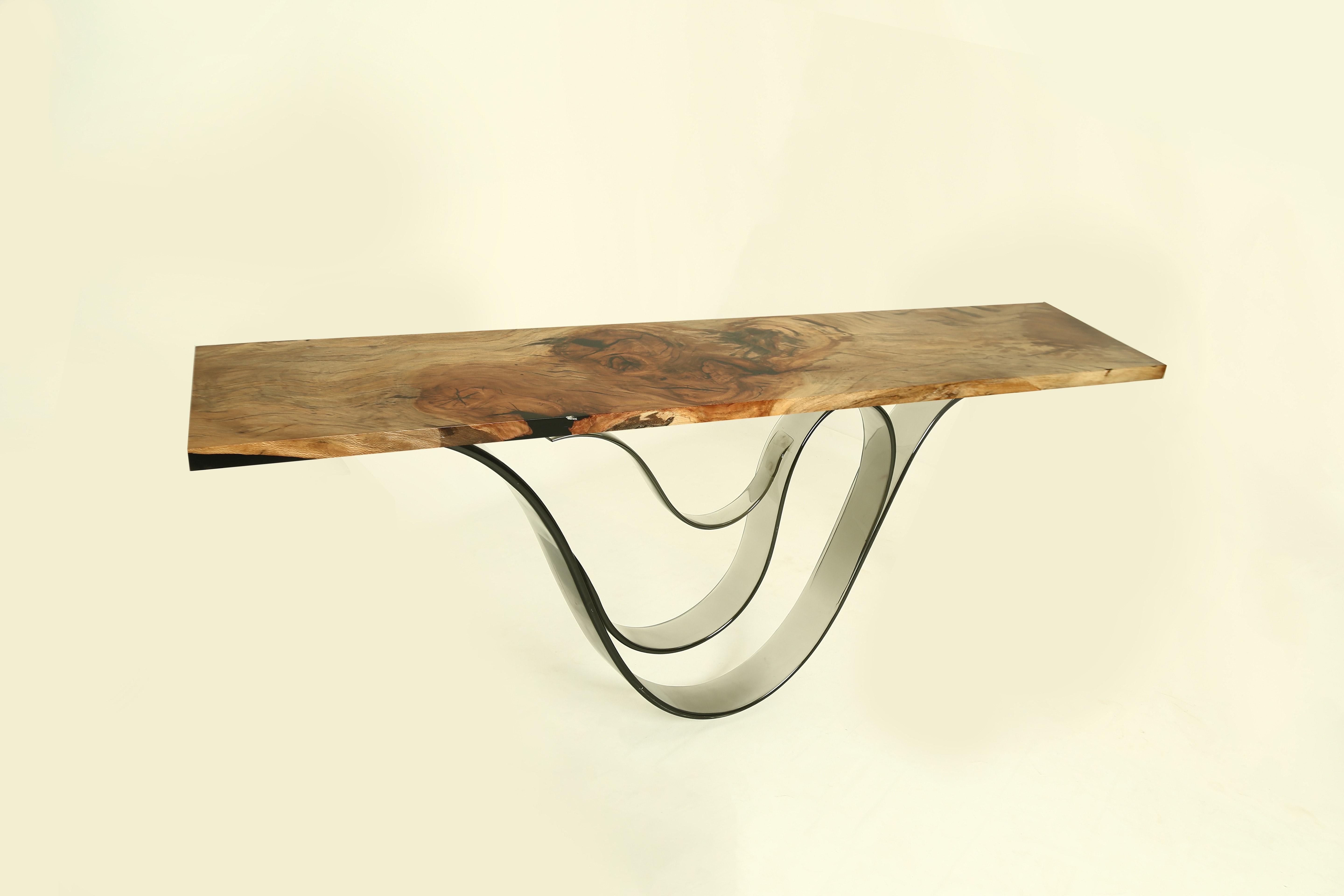 Organic Modern Chara Console by Raka Studio x Hamdi Studio - Resin and Maple Wood Table For Sale
