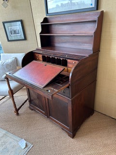 Antique Mahogany Petite Rolltop Desk with Leather Surface, 1860