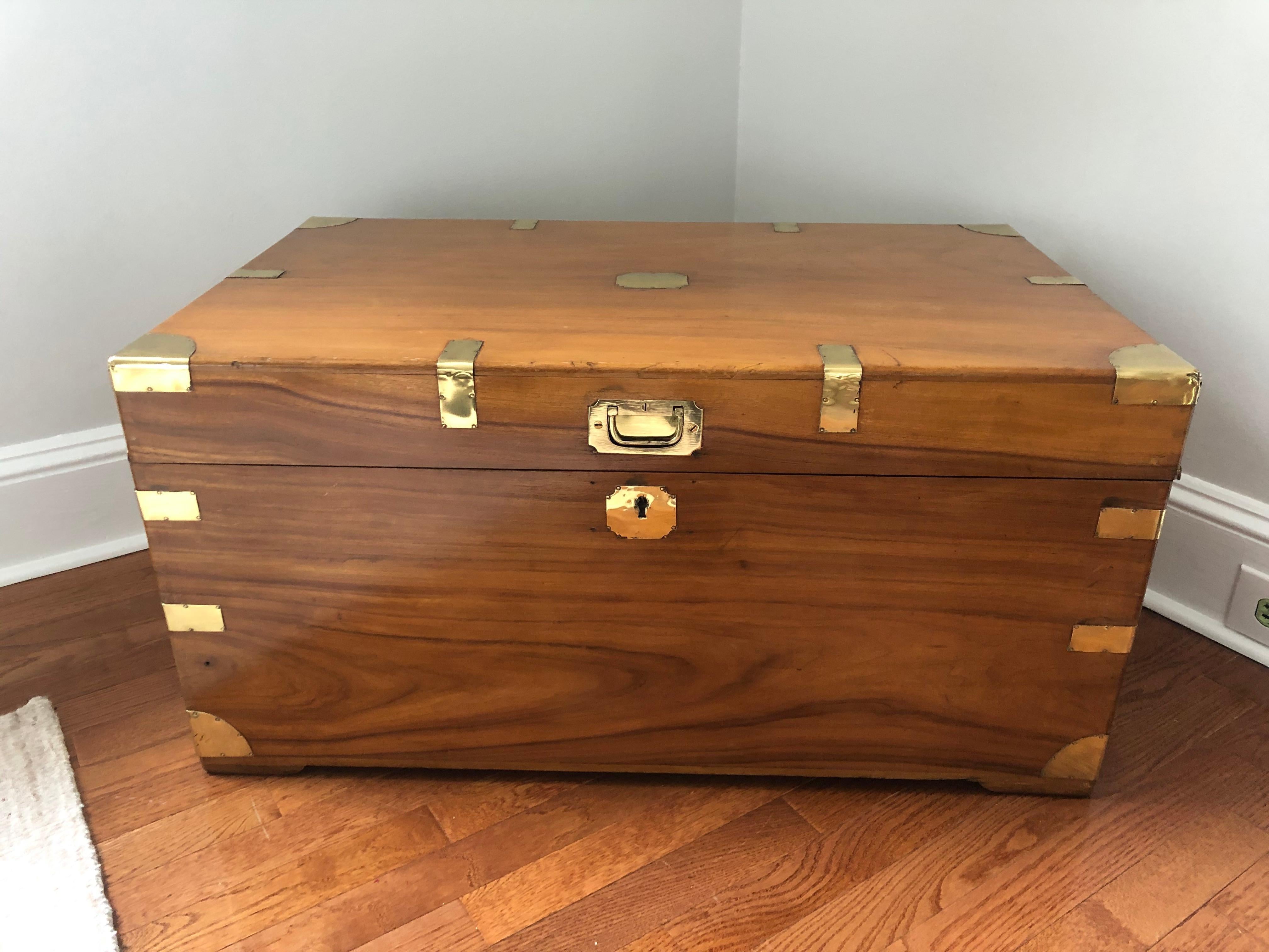 English Character Rich Campaign Trunk with Original Brass and Camphor Interior