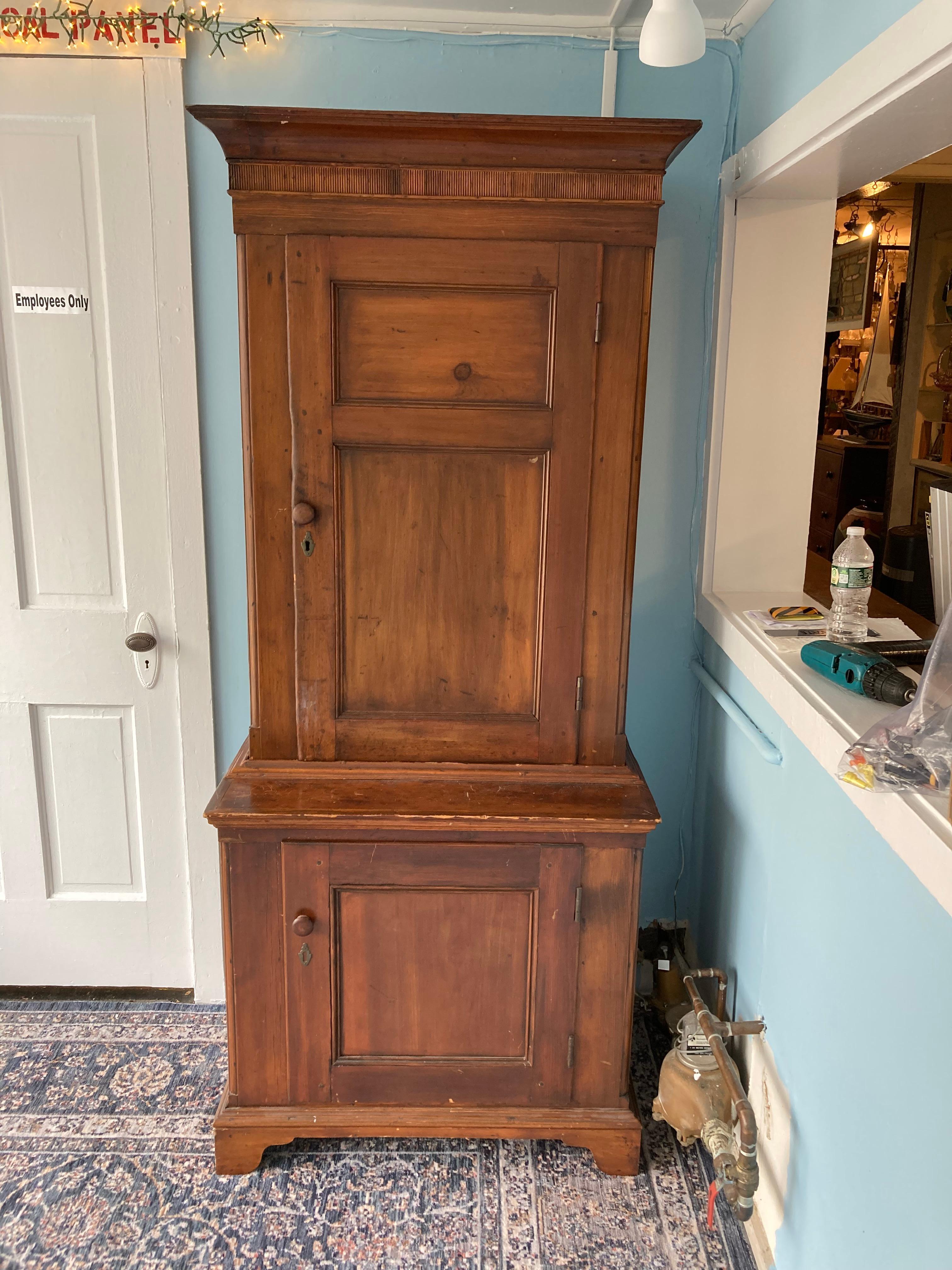 Character Rich Early American Carved Pine Cupboard For Sale 5