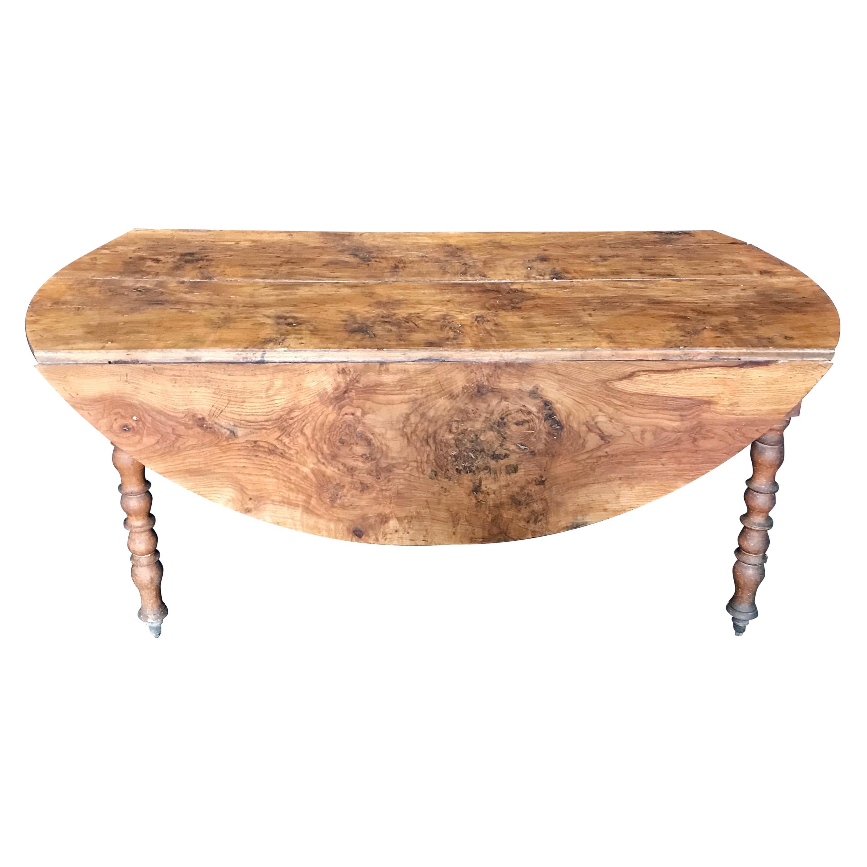 Character Rich Elm Antique Drop Leaf Round Dining Table