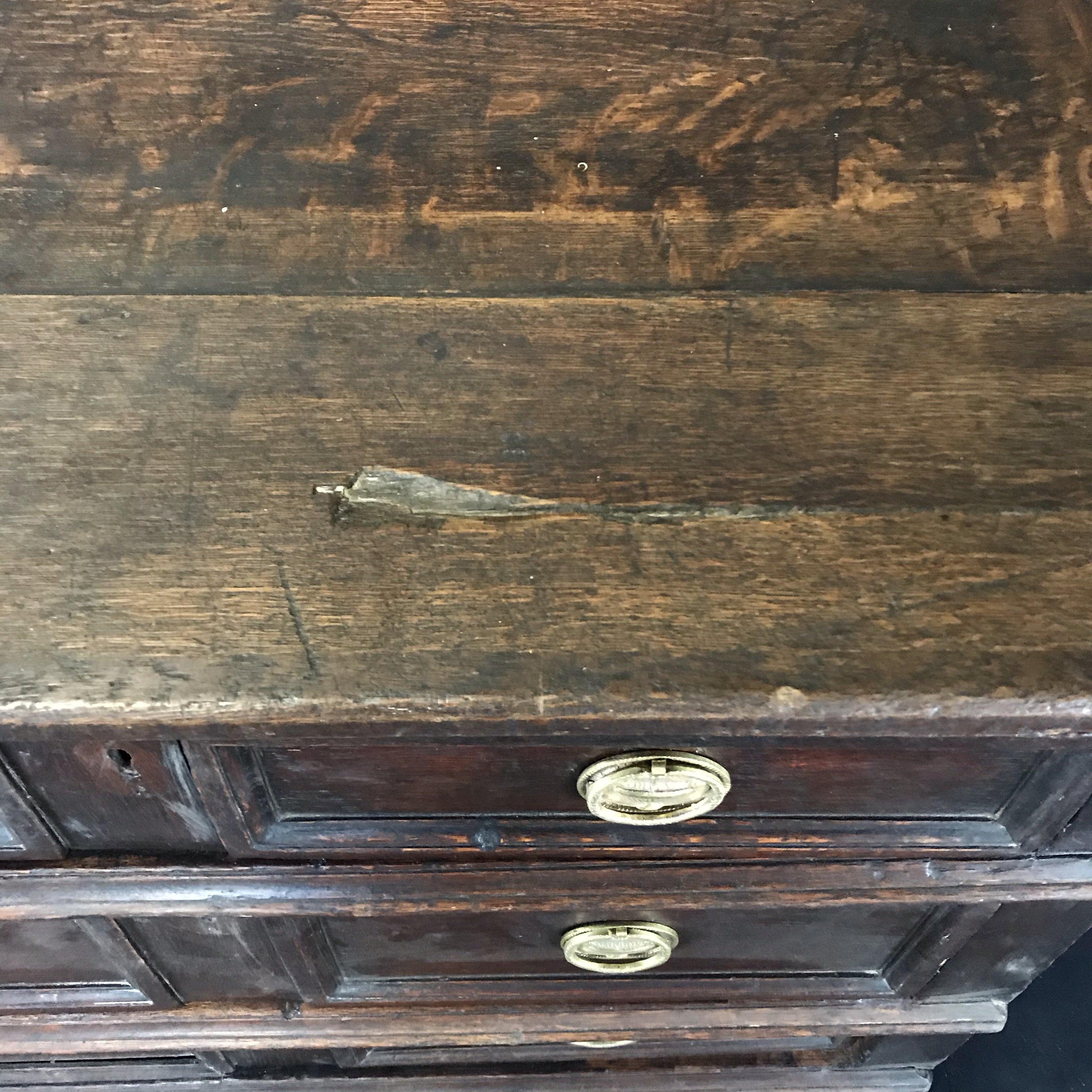 English Character Rich Mid-17th Century Charles II Period Oak Chest of Drawers For Sale