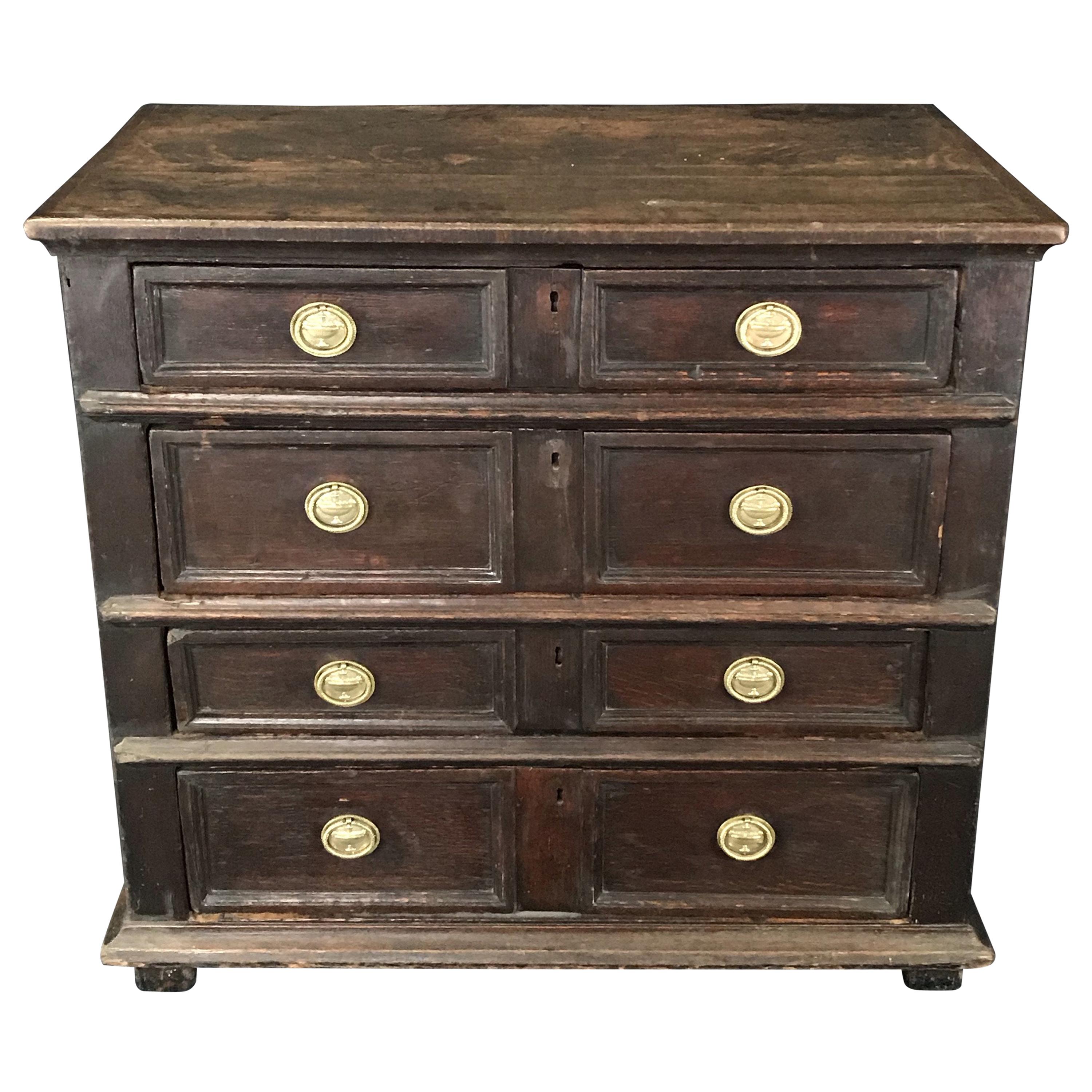Character Rich Mid-17th Century Charles II Period Oak Chest of Drawers For Sale