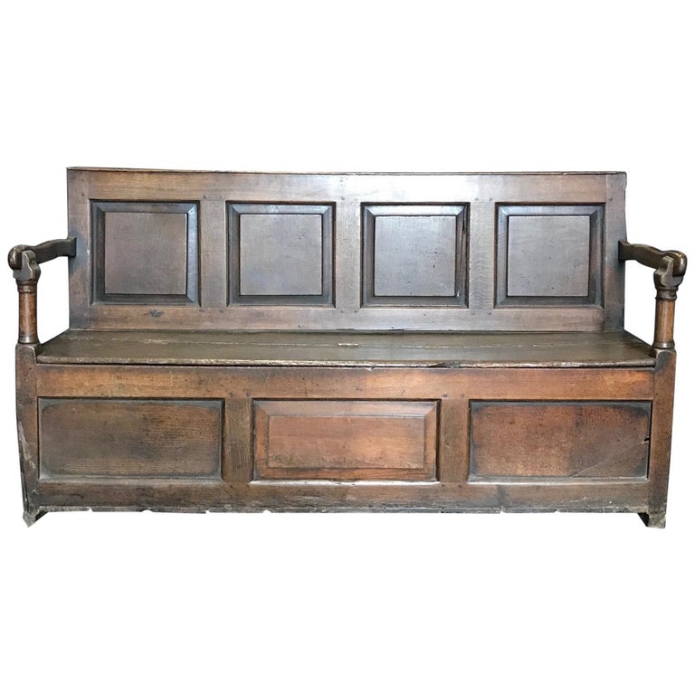 Character Rich Very Early British Mudroom Bench With Storage Under Seat