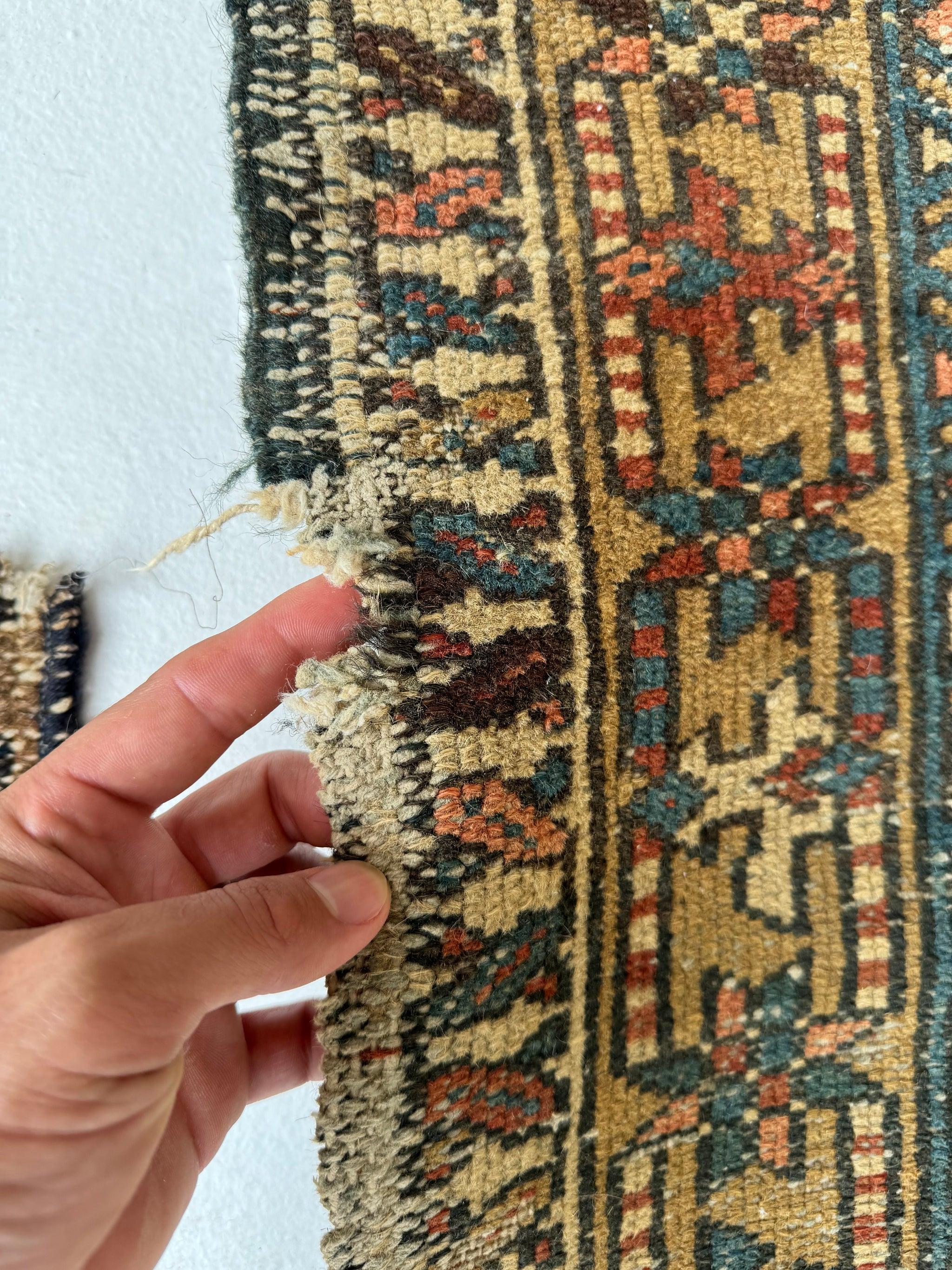Wonderful Character-Rich Vintage Persian Karaja Runner  Earthy Rust & Unique Camel Border

About: I will write this  soon, but if you love worn jeans, exposed brick, natural knots in wood, rich old leather with patina, and unpolished brass or
