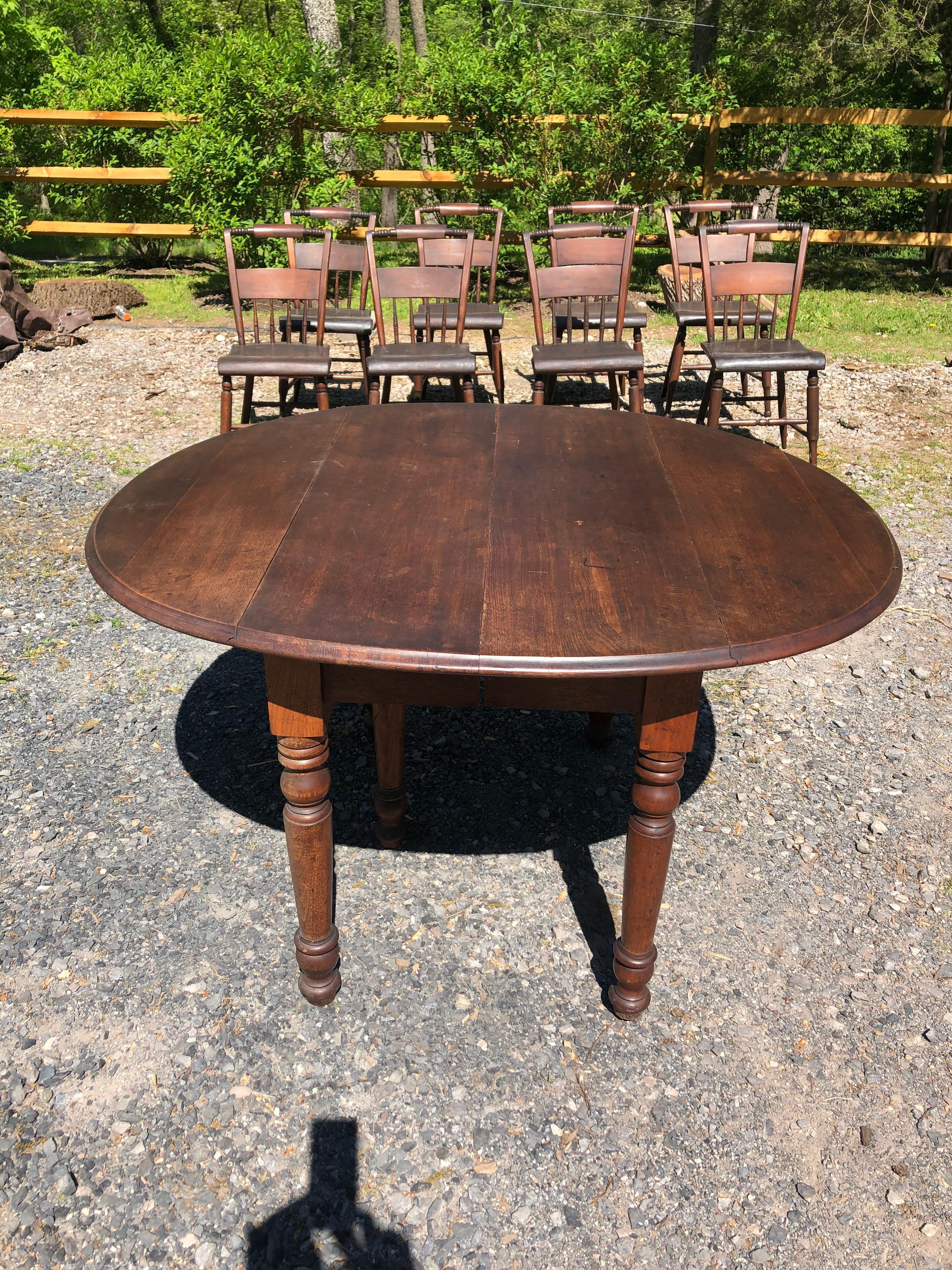 North American Character Rich Vintage Wooden Drop Leaf Dining Table with 3 Shapes