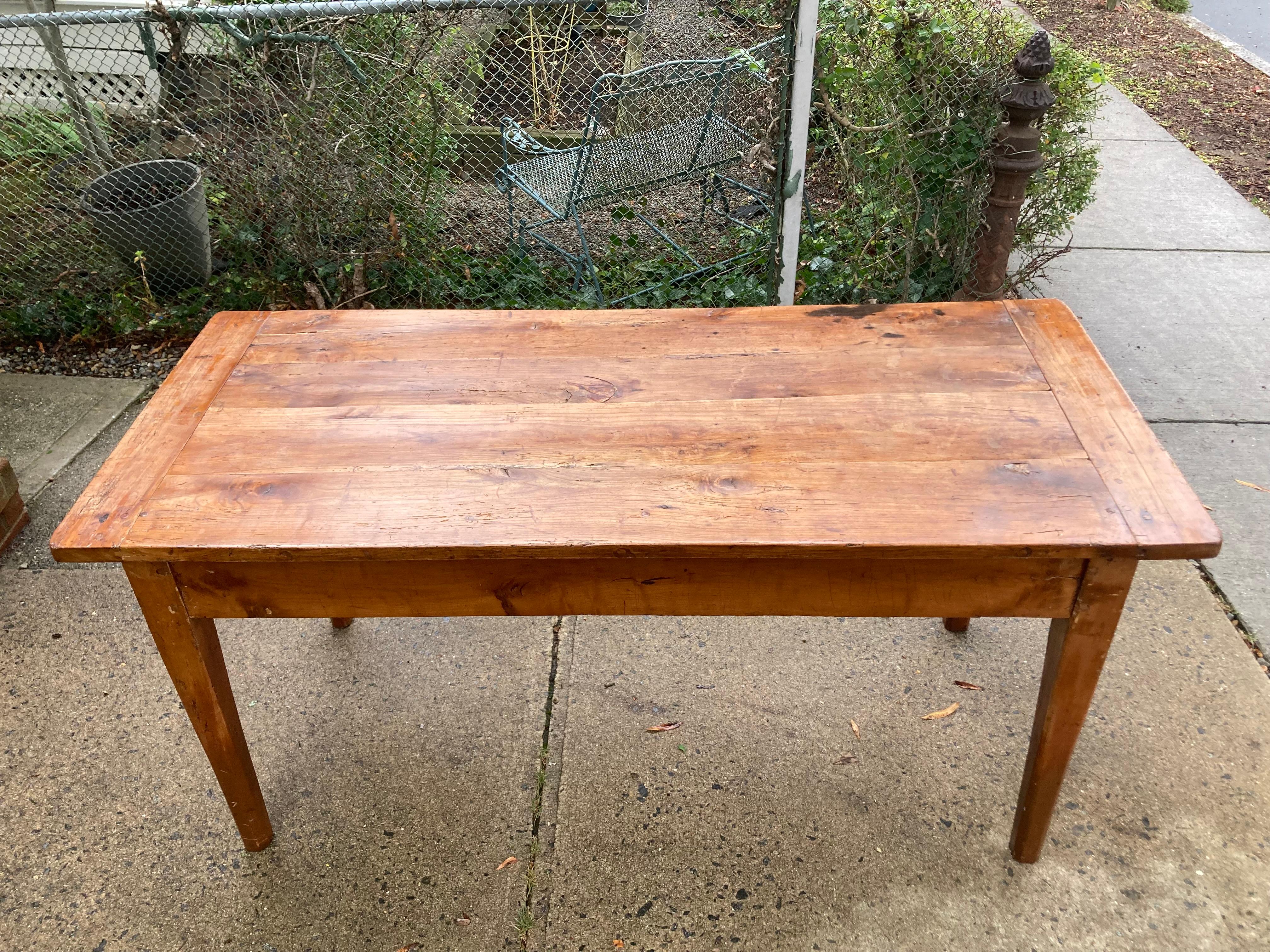 Characterful Antique French Oak Farm Table with Breadboards For Sale 5