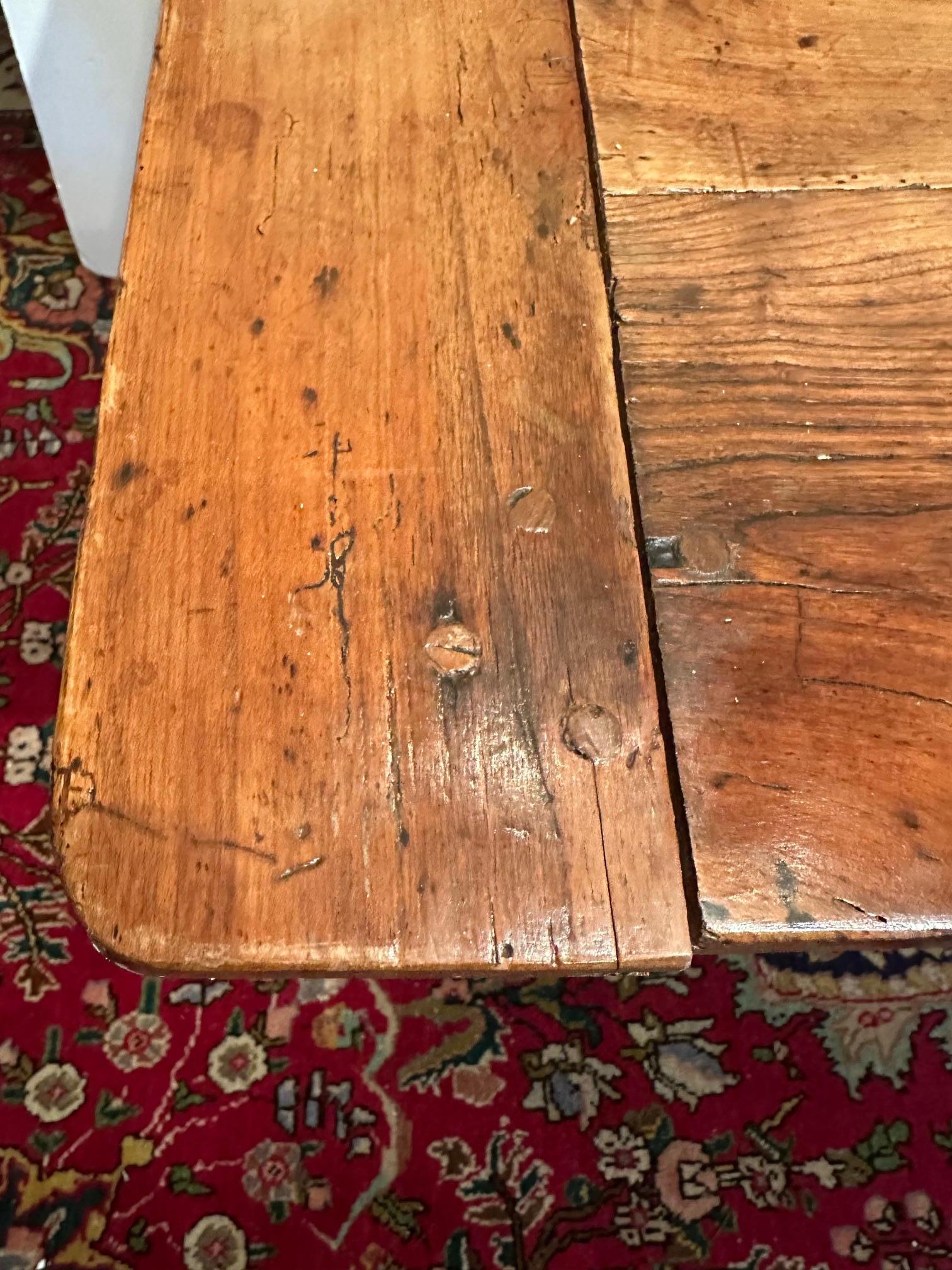 Characterful Antique French Oak Farm Table with Breadboards For Sale 7