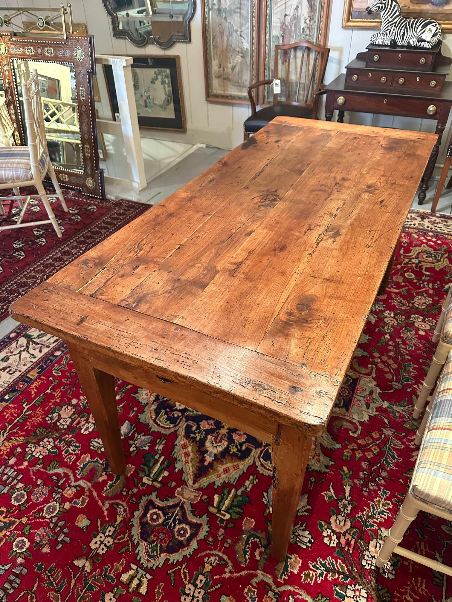 Characterful Antique French Oak Farm Table with Breadboards For Sale 8
