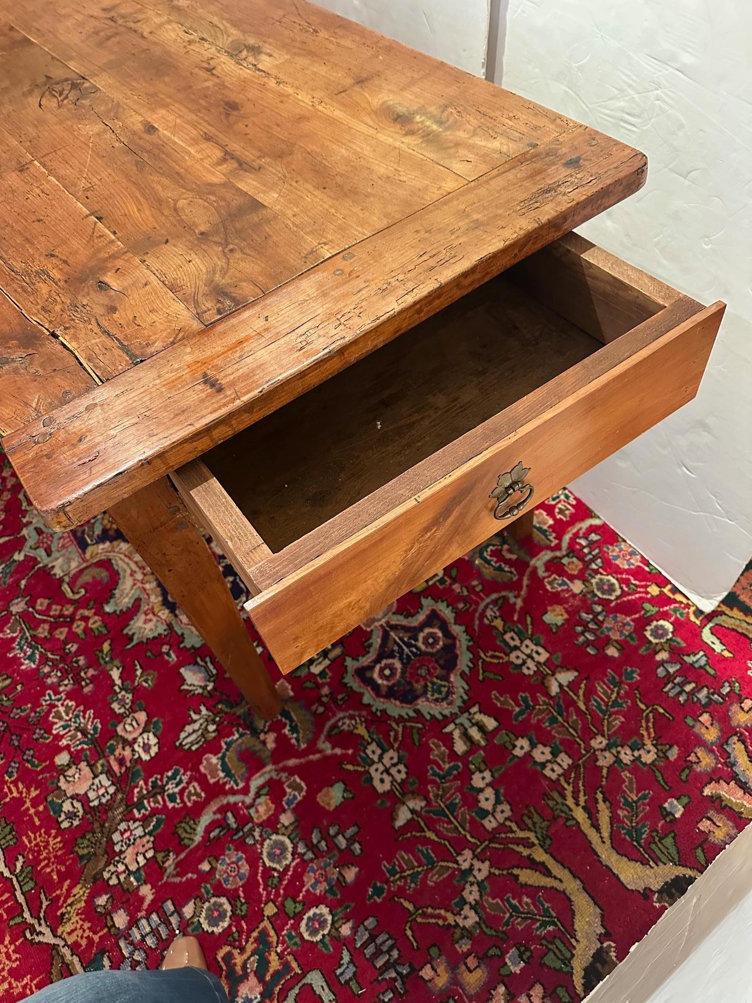 Characterful Antique French Oak Farm Table with Breadboards For Sale 11