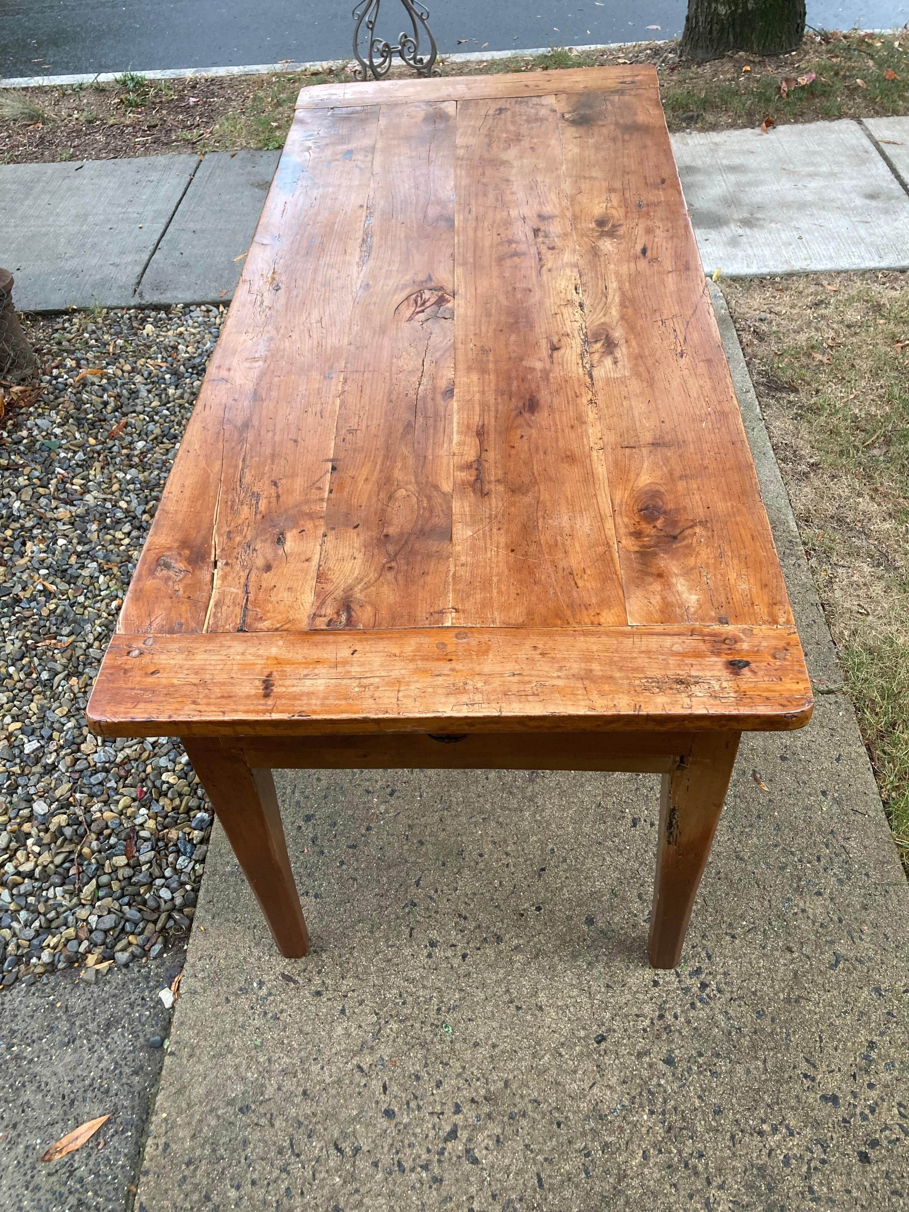 Country Characterful Antique French Oak Farm Table with Breadboards For Sale