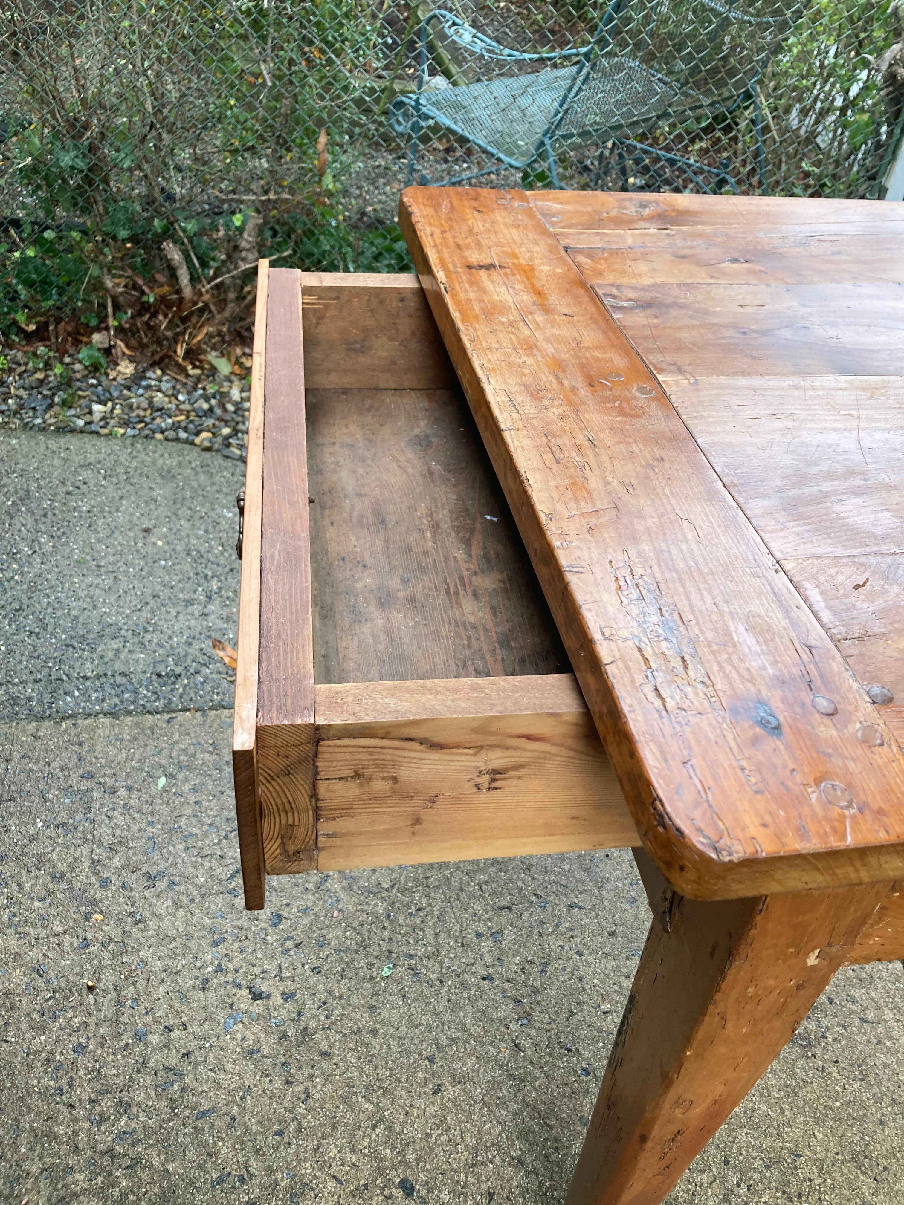 Characterful Antique French Oak Farm Table with Breadboards For Sale 2