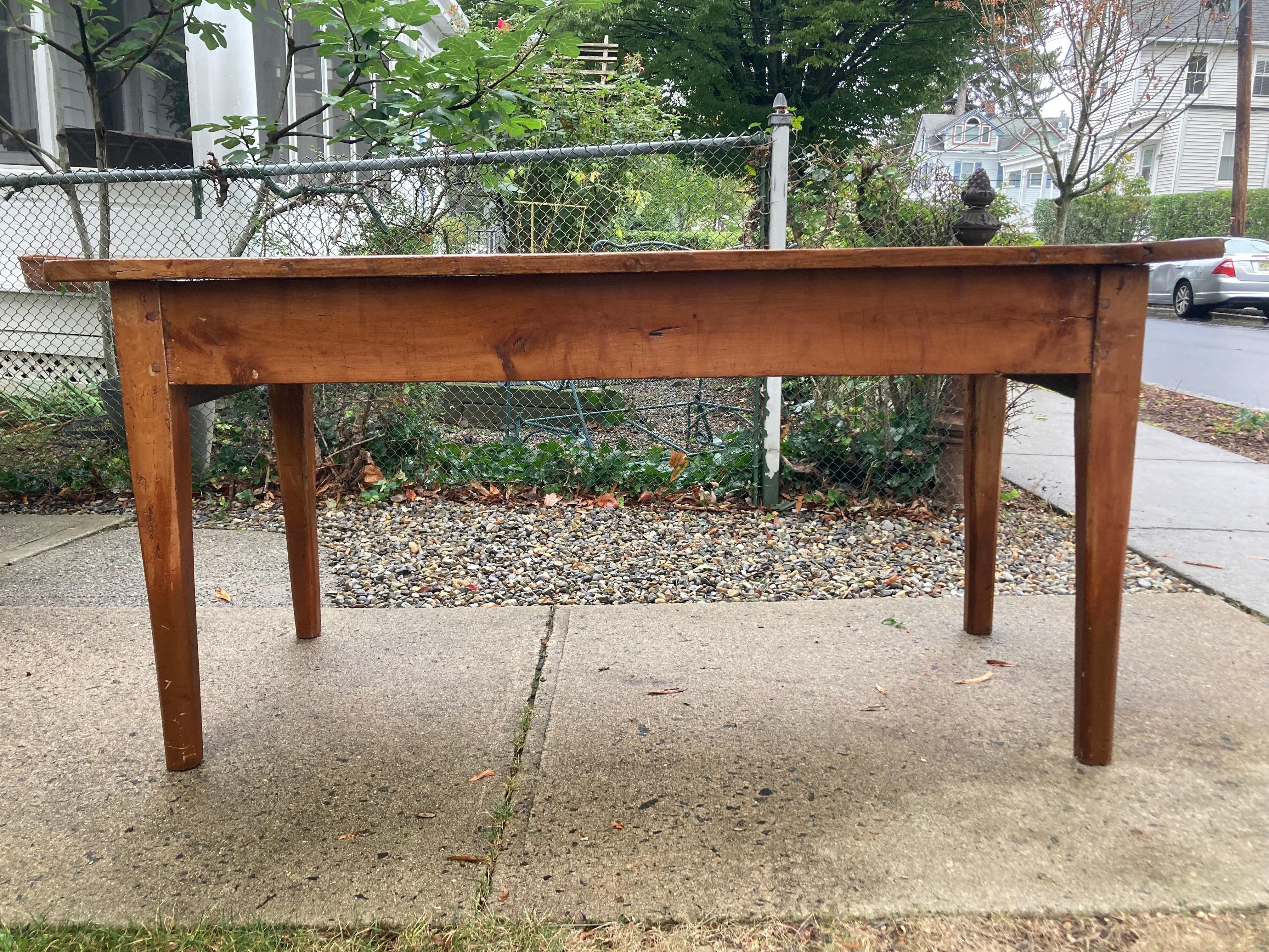 Characterful Antique French Oak Farm Table with Breadboards For Sale 3