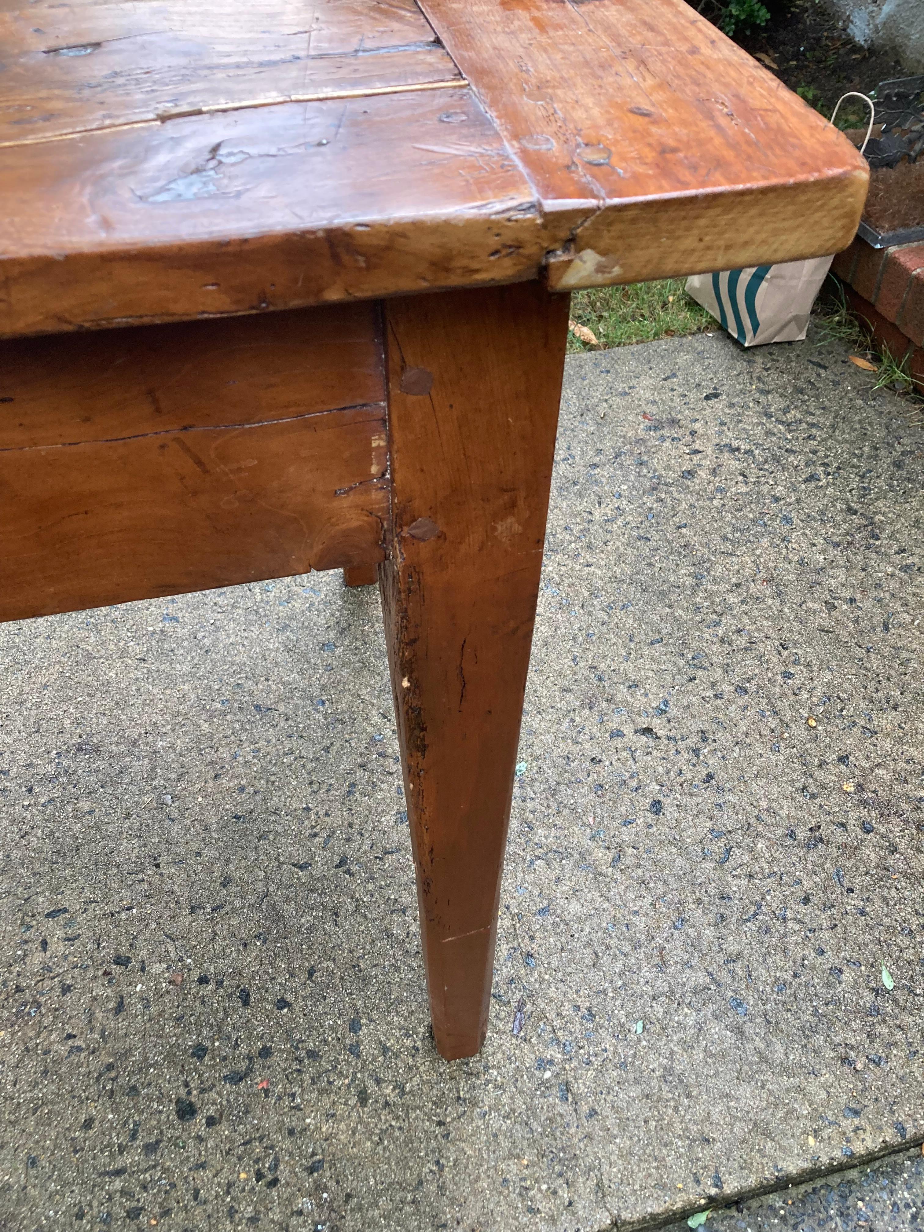 Characterful Antique French Oak Farm Table with Breadboards For Sale 4