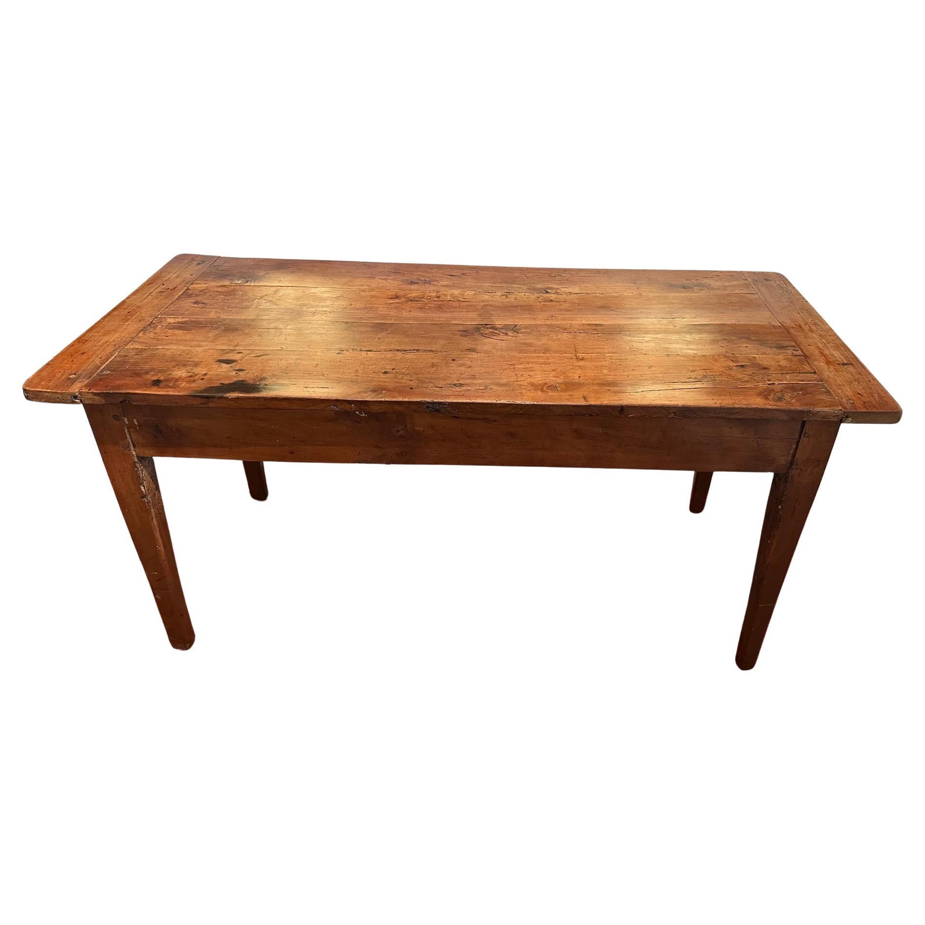 Characterful Antique French Oak Farm Table with Breadboards For Sale