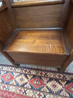 Characterful Antique Tiger Oak Hall Tree with Bevelled Mirror & Duck Coat Hooks