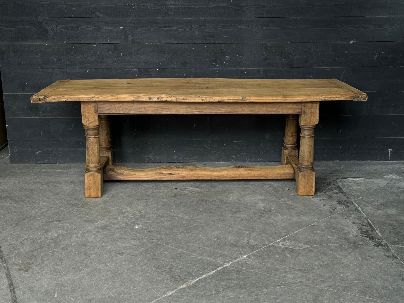 Characterful Bleached Oak Farmhouse Dining Table For Sale 5