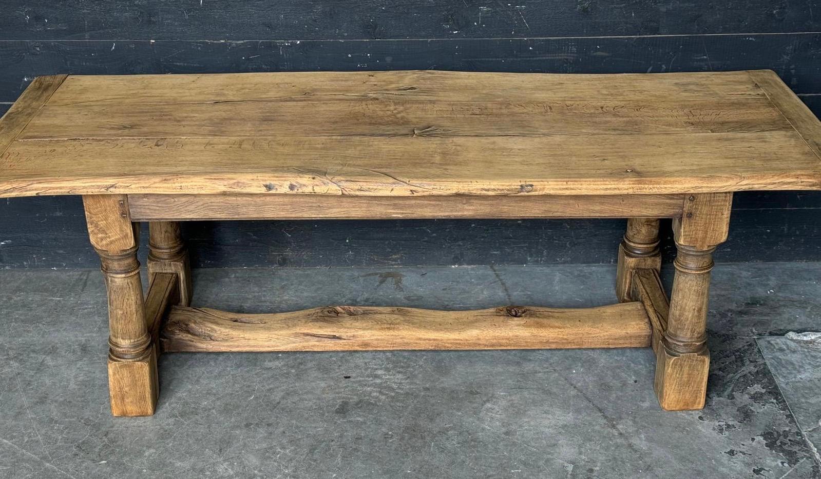Characterful Bleached Oak Farmhouse Dining Table For Sale 9