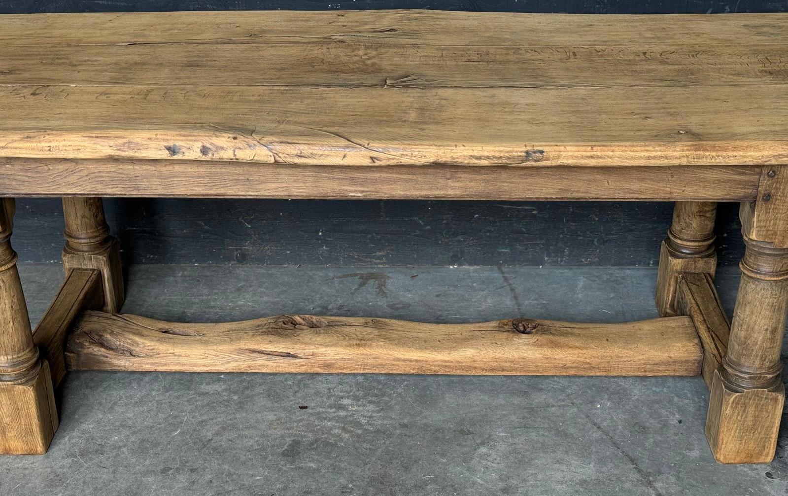 Characterful Bleached Oak Farmhouse Dining Table For Sale 10