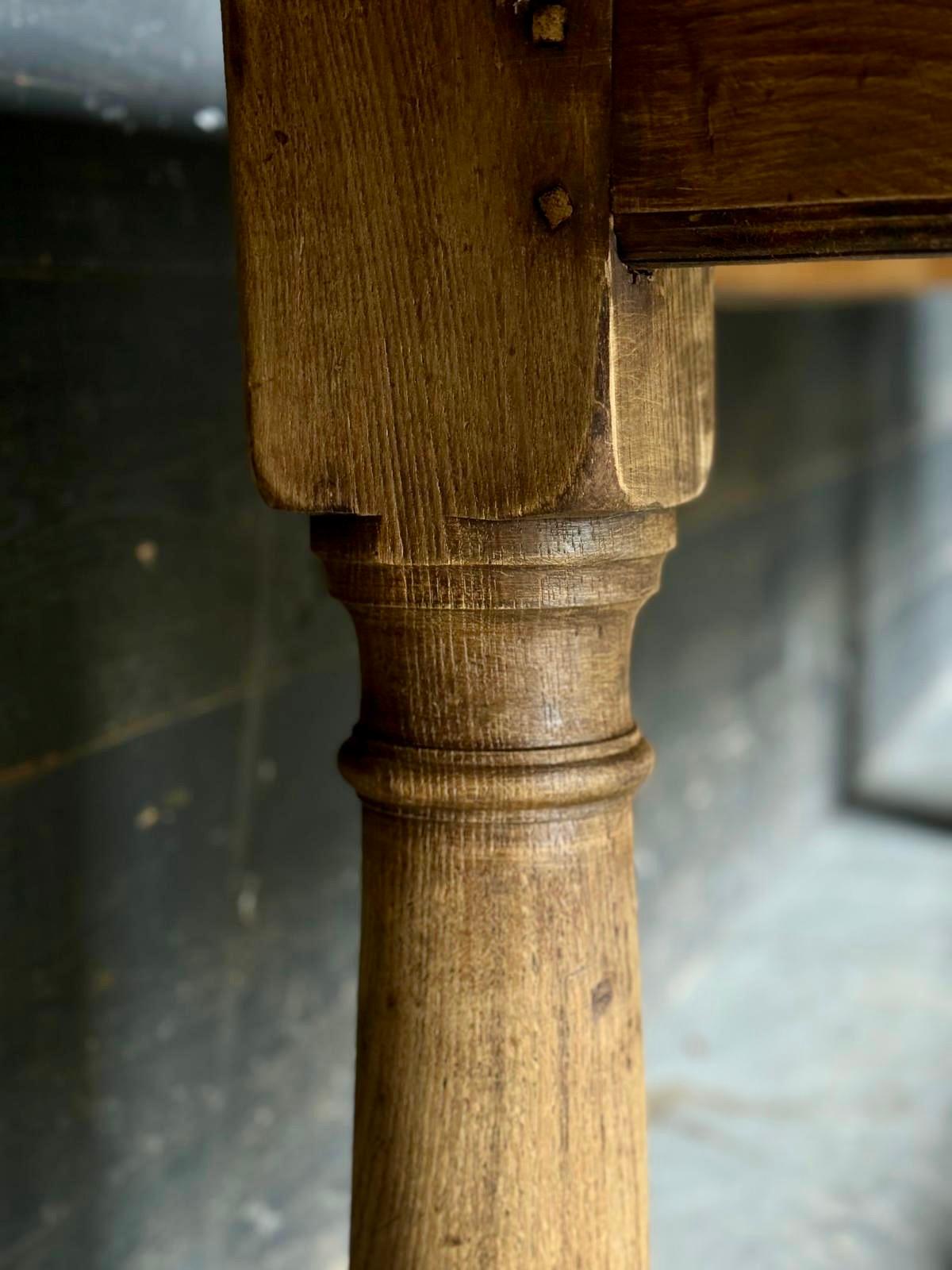 Characterful Bleached Oak Farmhouse Dining Table For Sale 11