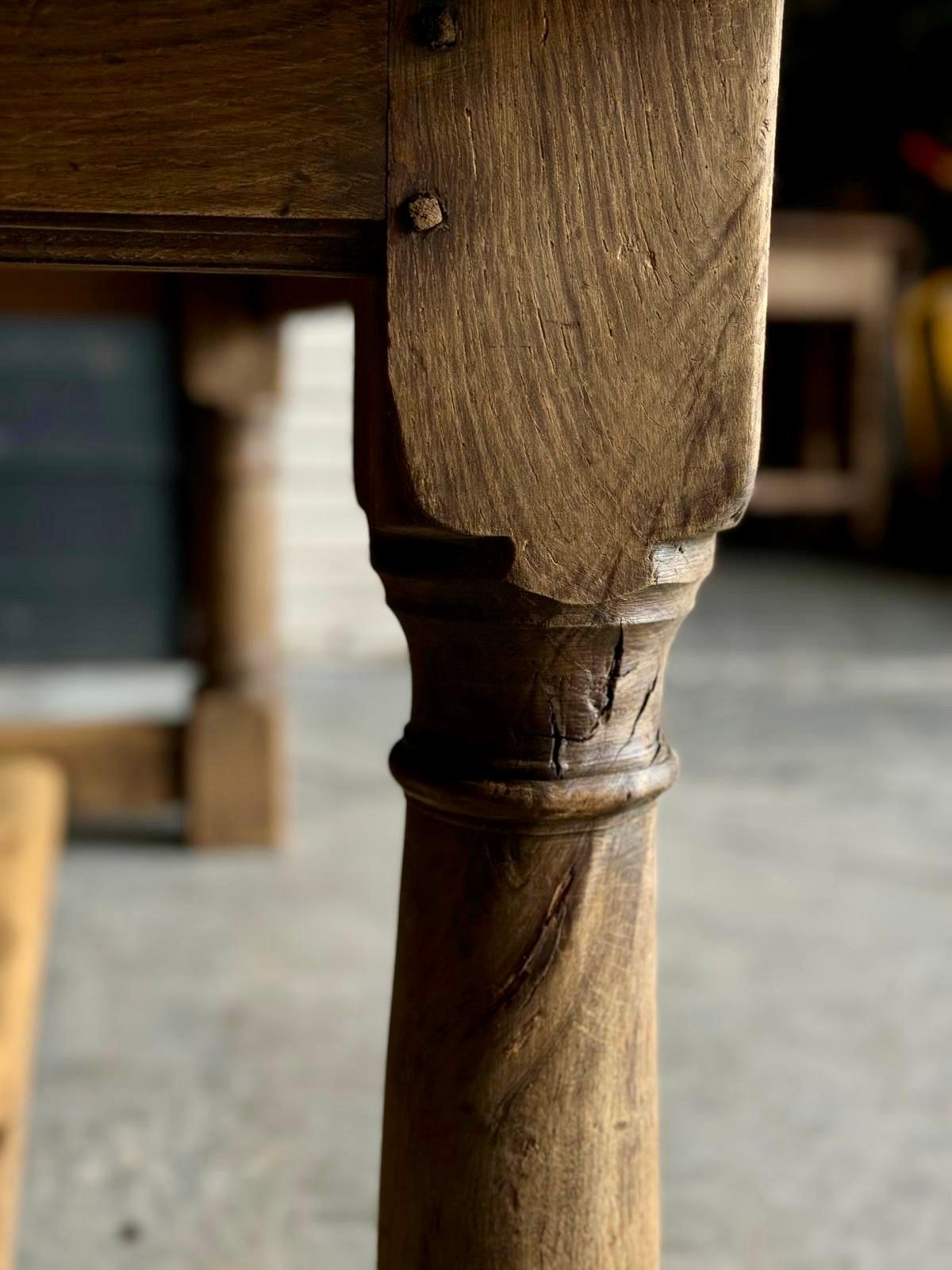 Characterful Bleached Oak Farmhouse Dining Table For Sale 12