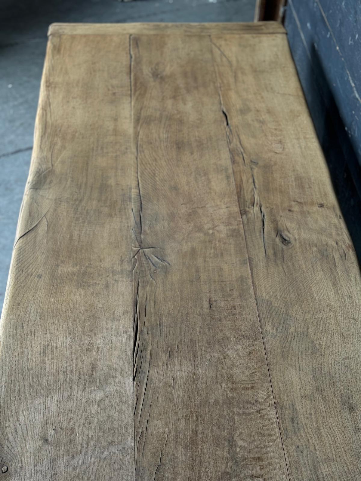 French Characterful Bleached Oak Farmhouse Dining Table For Sale