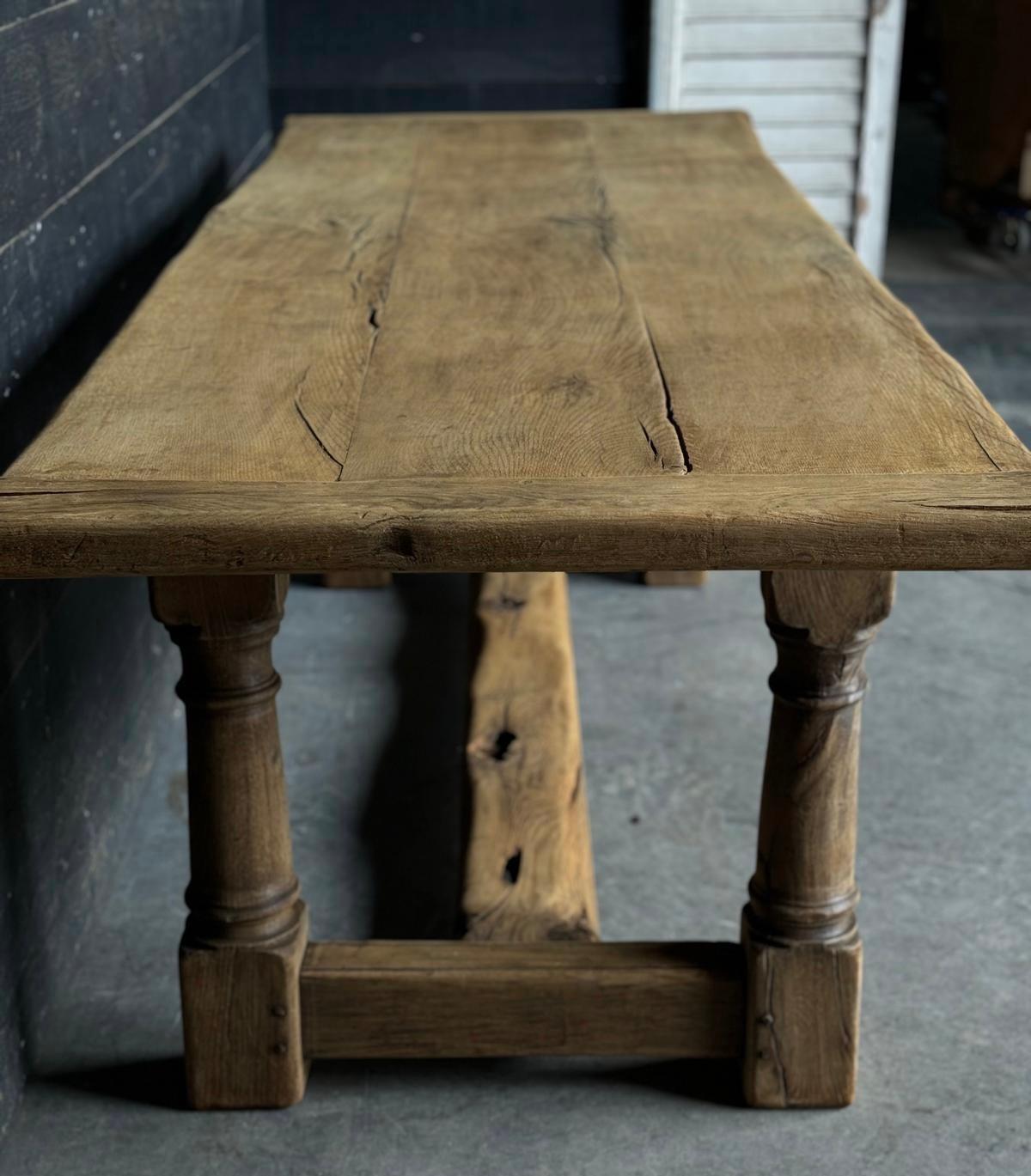 Characterful Bleached Oak Farmhouse Dining Table For Sale 3
