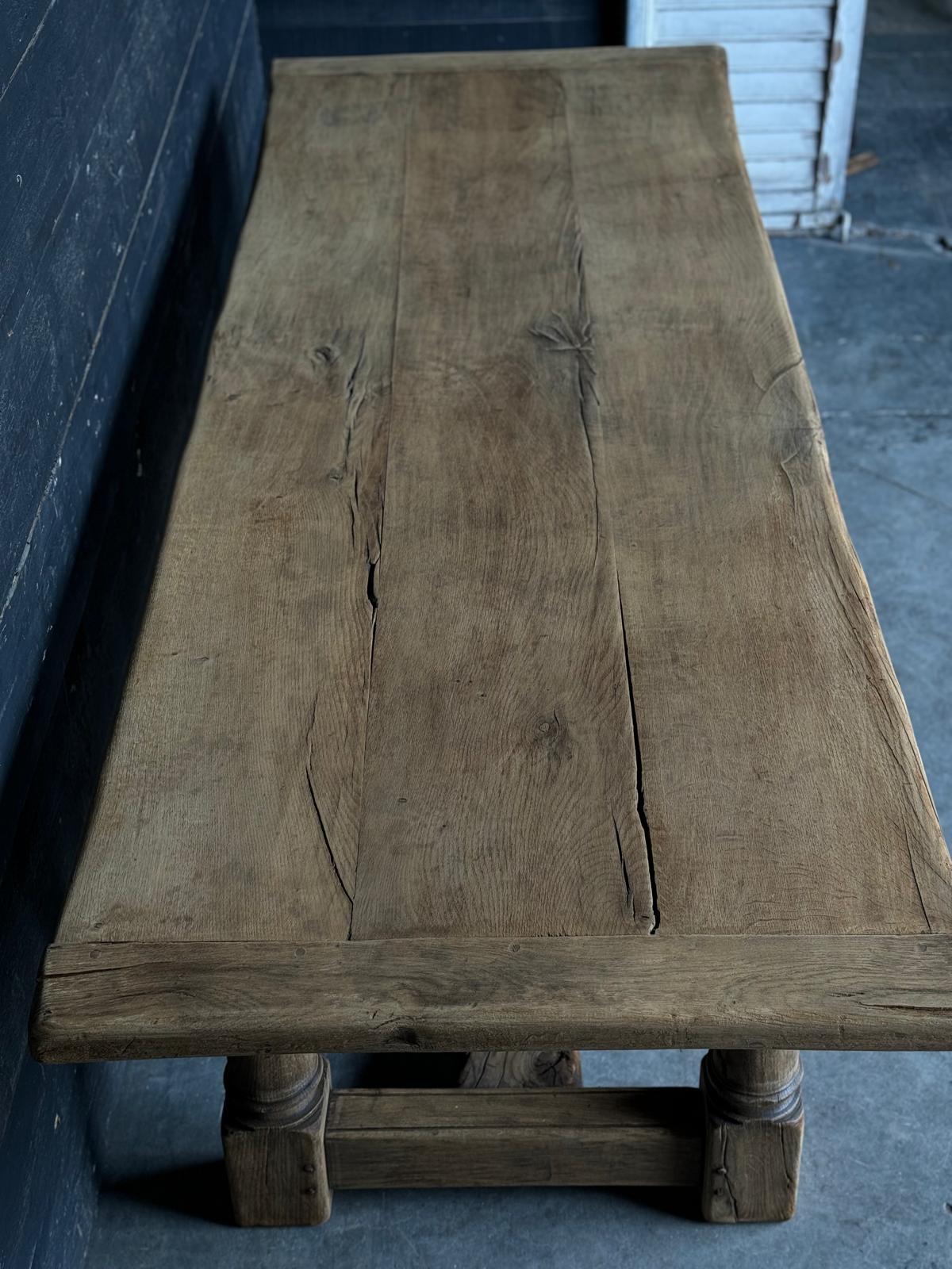 Characterful Bleached Oak Farmhouse Dining Table For Sale 4
