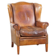 Característico y cómodo sillón con respaldo de piel de oveja con bellos colores cálidos
