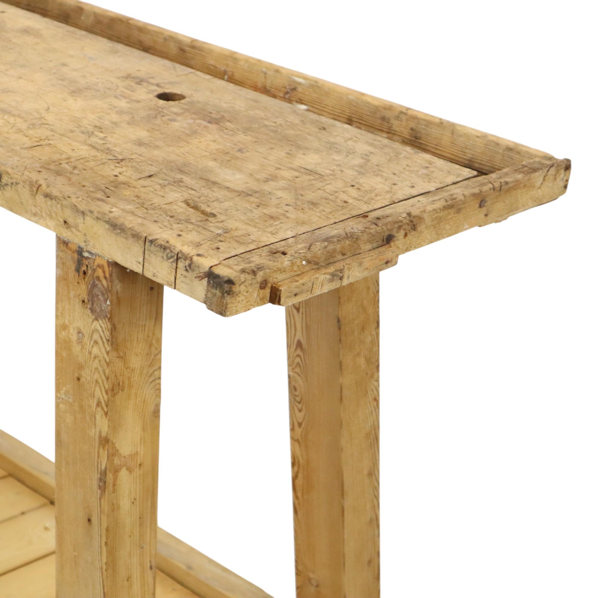 Legno Antico banco da lavoro industriale in legno massiccio di 116 cm in vendita