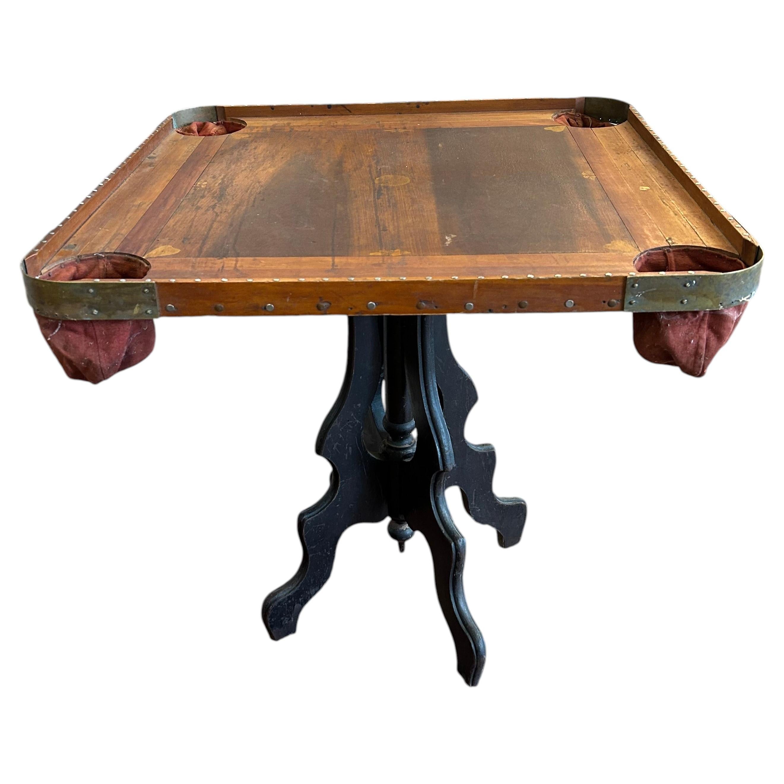 19th Century Rustic Game Table, Ebonized Wood, Inlaid Top, USA, 1860 For Sale