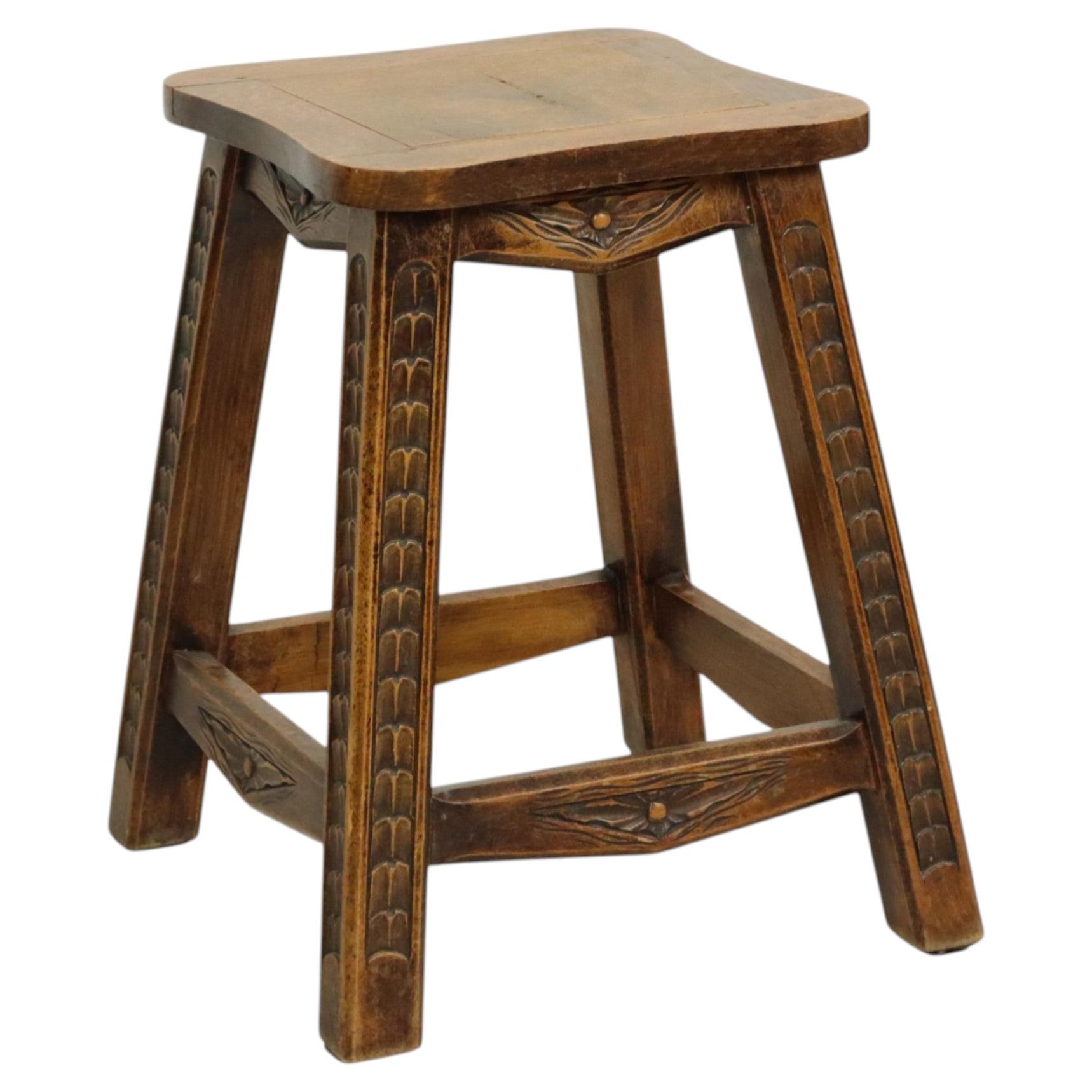 Characterful Solid Wood Vintage Stool Sculpted