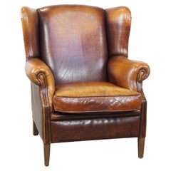 Characterful Vintage Sheepskin Leather Wingback Chair with Beautiful Colors