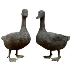 Vintage Characterful Weathered Bronze Ducks, 20th Century