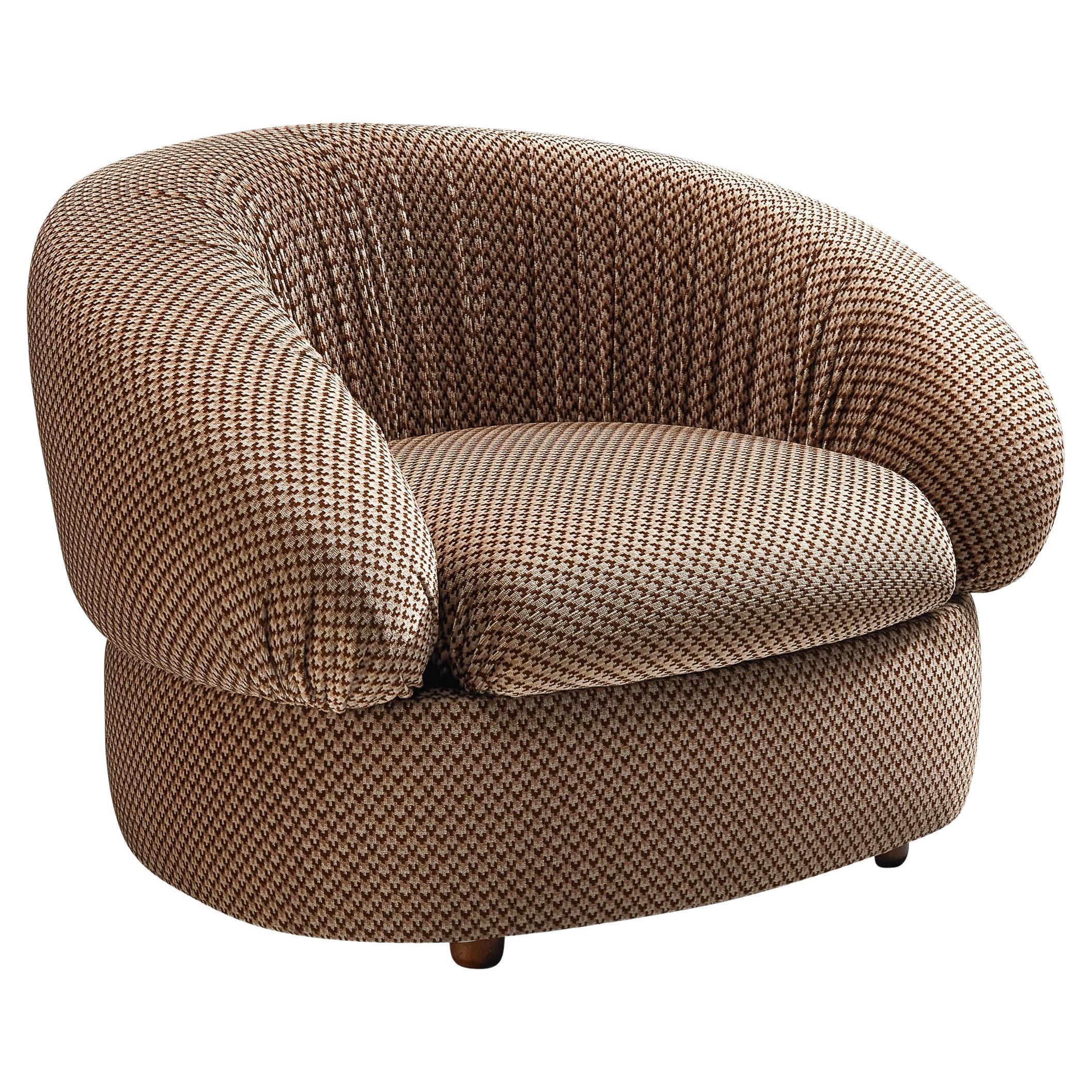 Characteristic Italian Lounge Chair in Striped Sand Upholstery