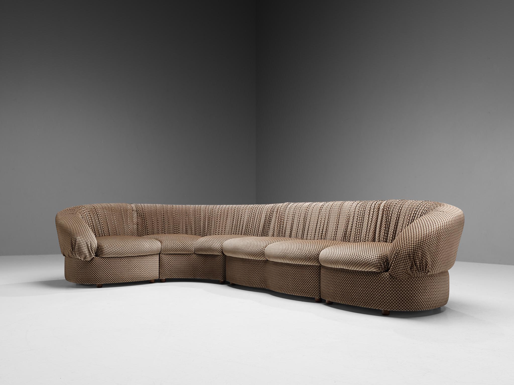 Characteristic Italian Modular Sofa in Brown and Beige Upholstery  4