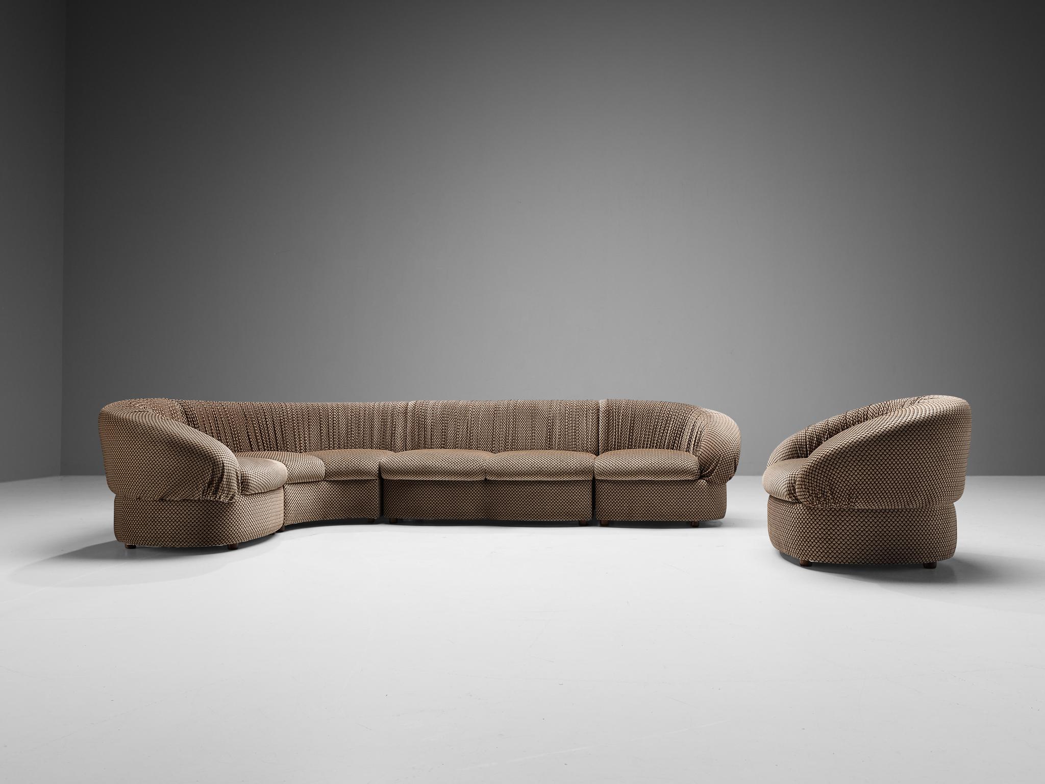 Characteristic Italian Modular Sofa in Brown and Beige Upholstery  7