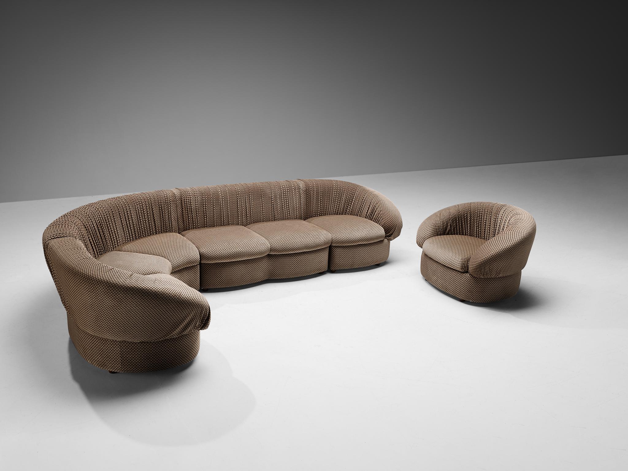 Characteristic Italian Modular Sofa in Brown and Beige Upholstery  8