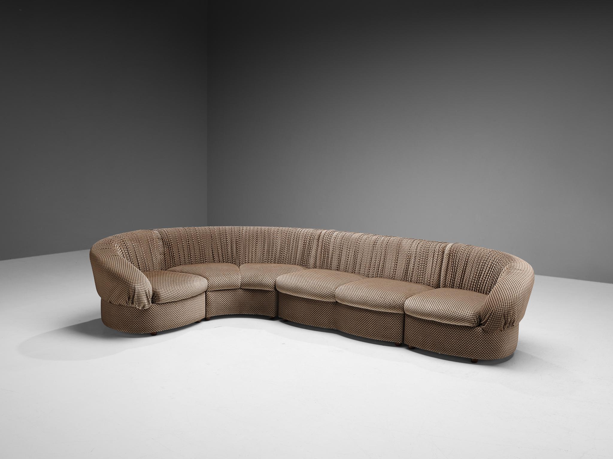 Post-Modern Characteristic Italian Modular Sofa in Brown and Beige Upholstery 