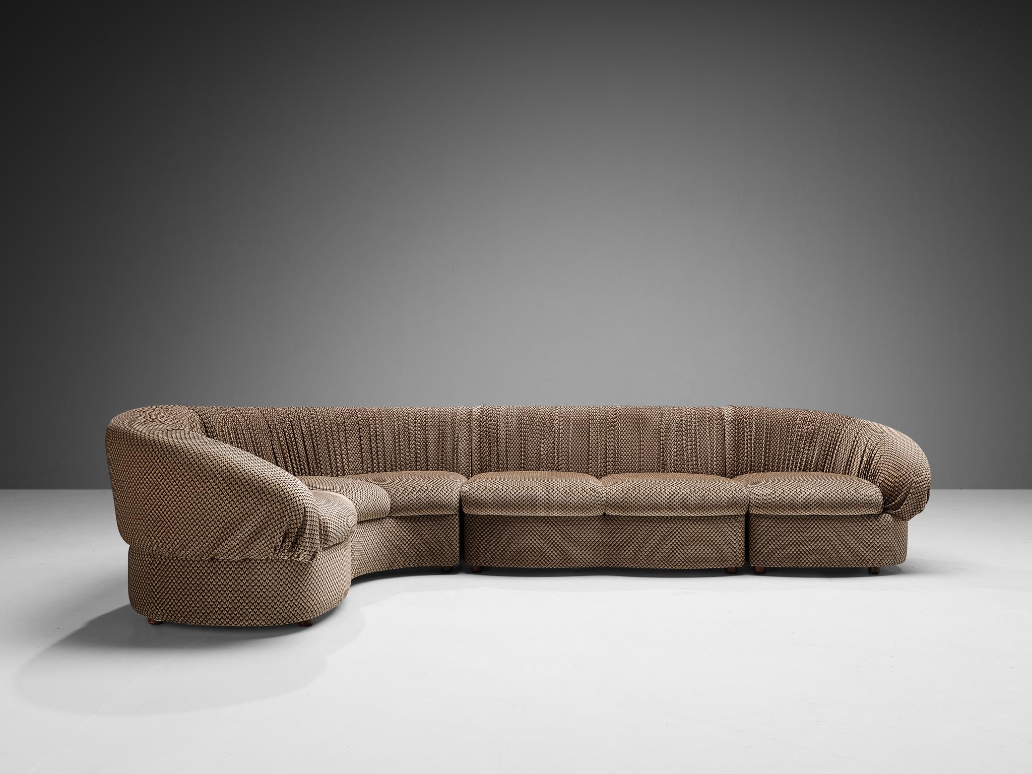 Fabric Characteristic Italian Modular Sofa in Brown and Beige Upholstery 
