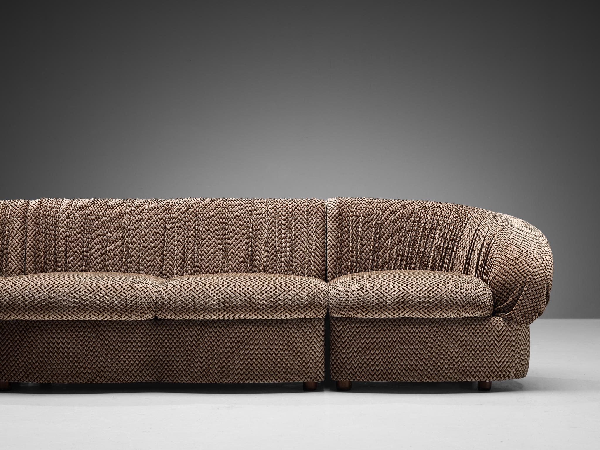 Characteristic Italian Modular Sofa in Brown and Beige Upholstery  1