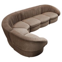 Characteristic Italian Modular Sofa in Brown and Beige Upholstery 