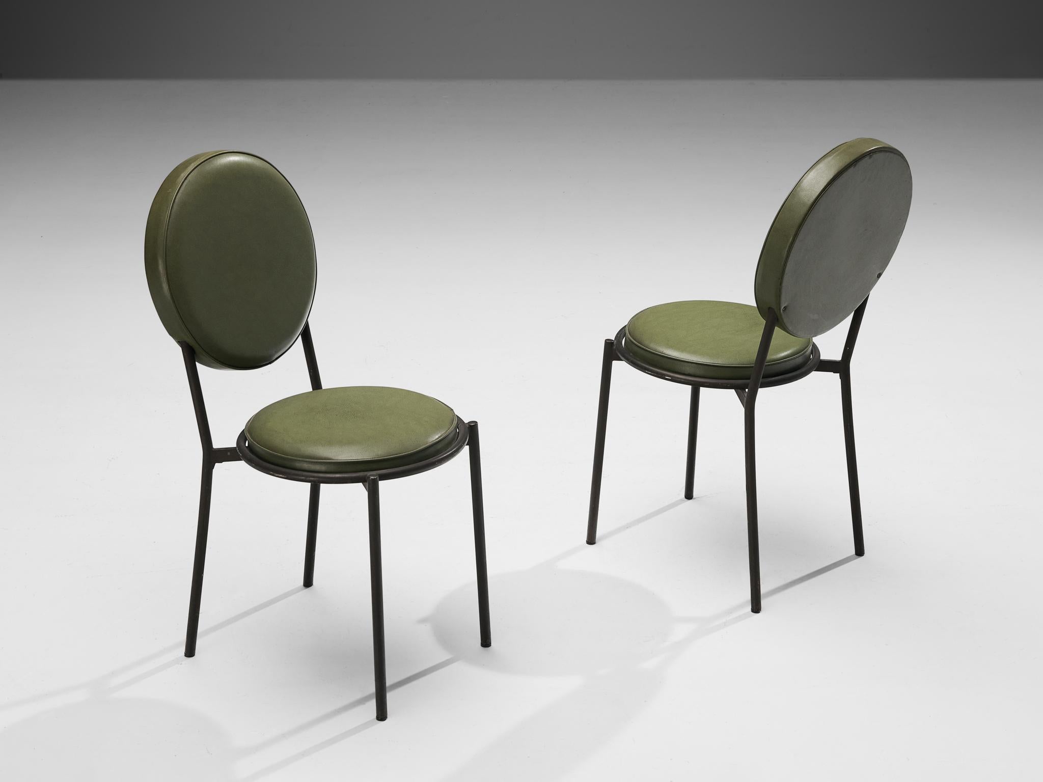 Characteristic Italian Set of Ten Dining Chairs in Olive Green Leather  For Sale 2