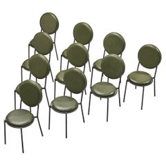 Characteristic Italian Set of Ten Dining Chairs in Olive Green Leather 