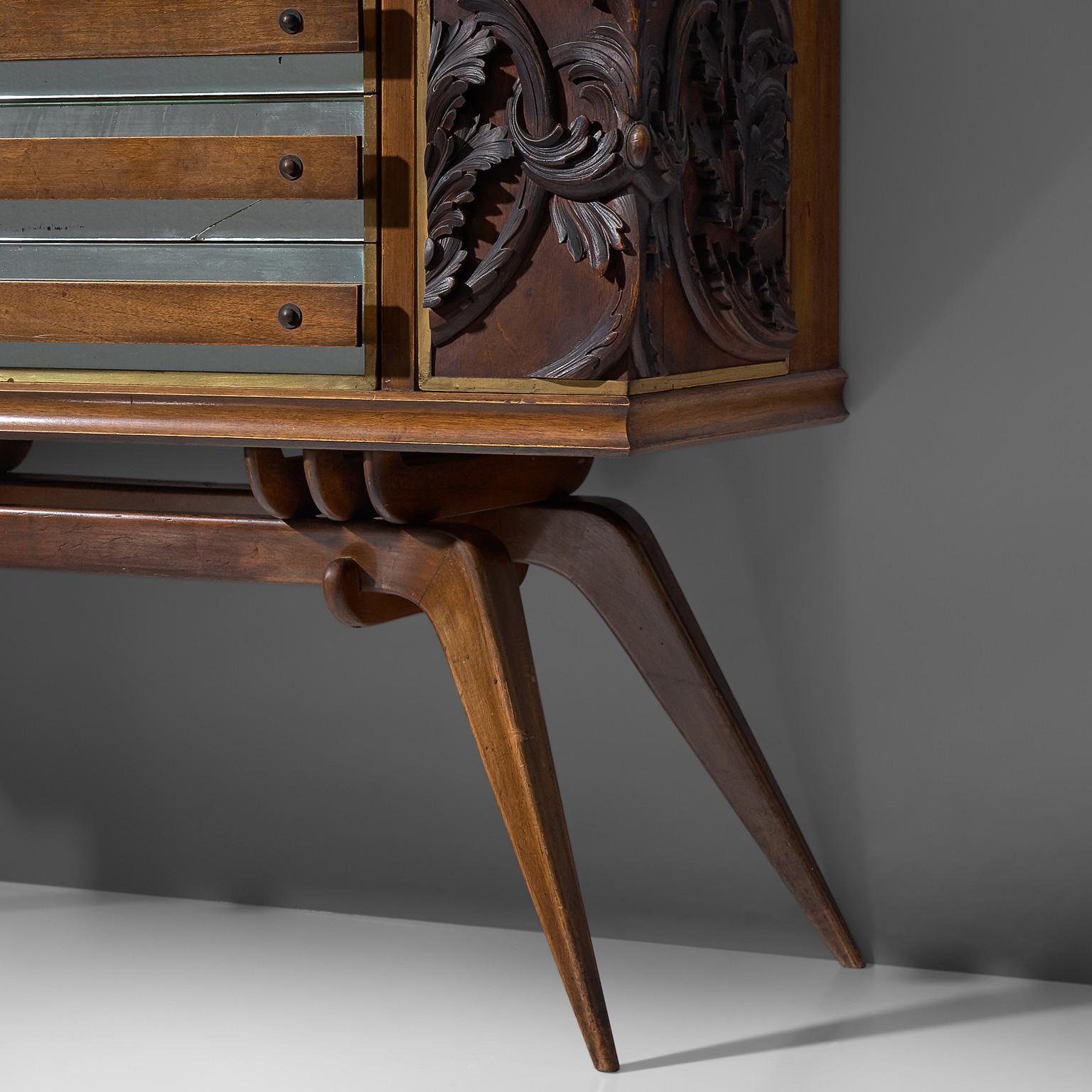 Characteristic Italian Sideboard in Walnut with Brass and Marble 2