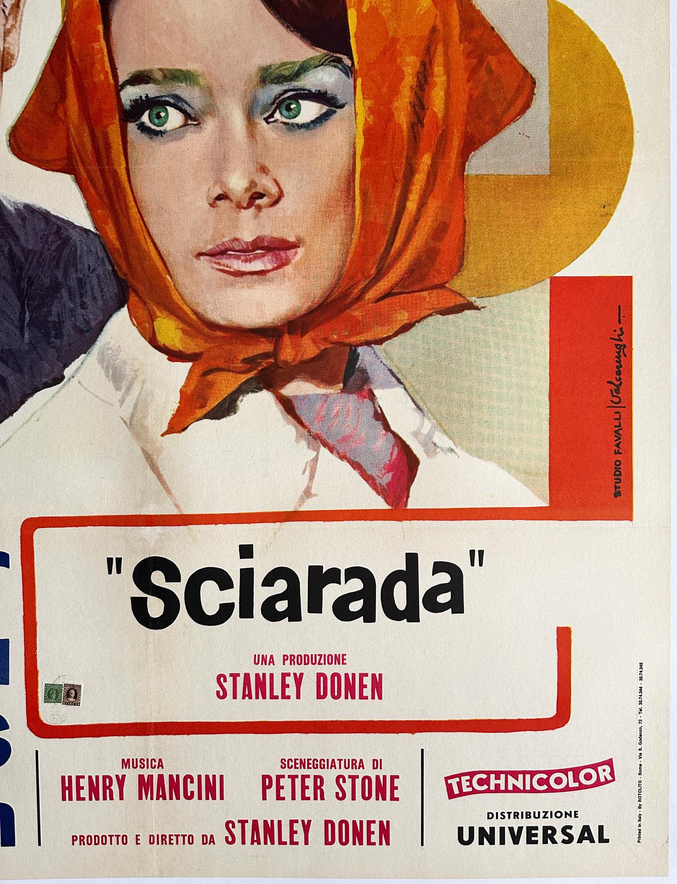 Charade R1969 Italian 2 Foglio Film Poster, Rodolfo Valcarenghi For Sale 1