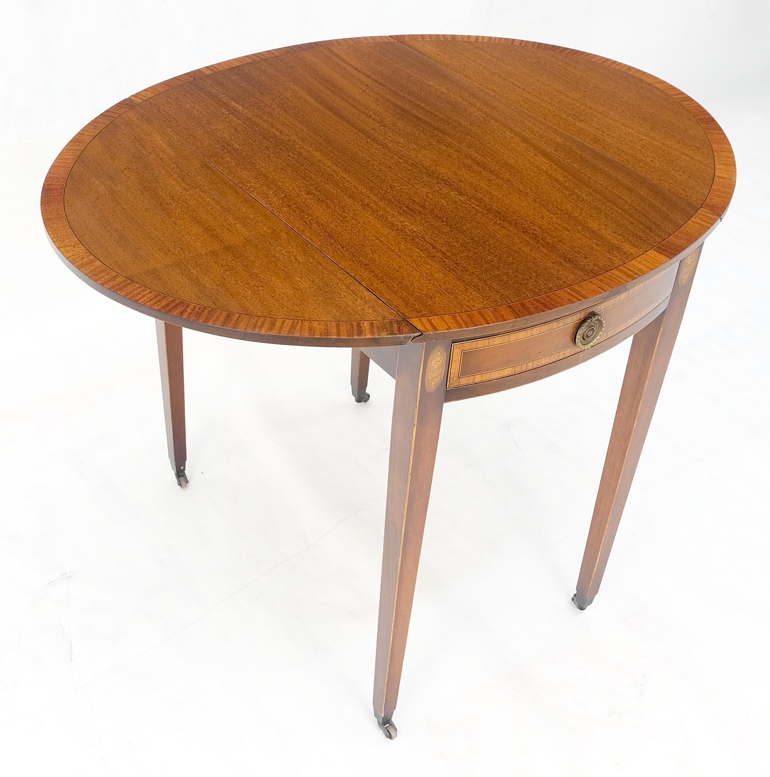 Charak Banded Mahogany Hand Made Pembroke Drop Leaf Side End Lamp Table MINT For Sale 4