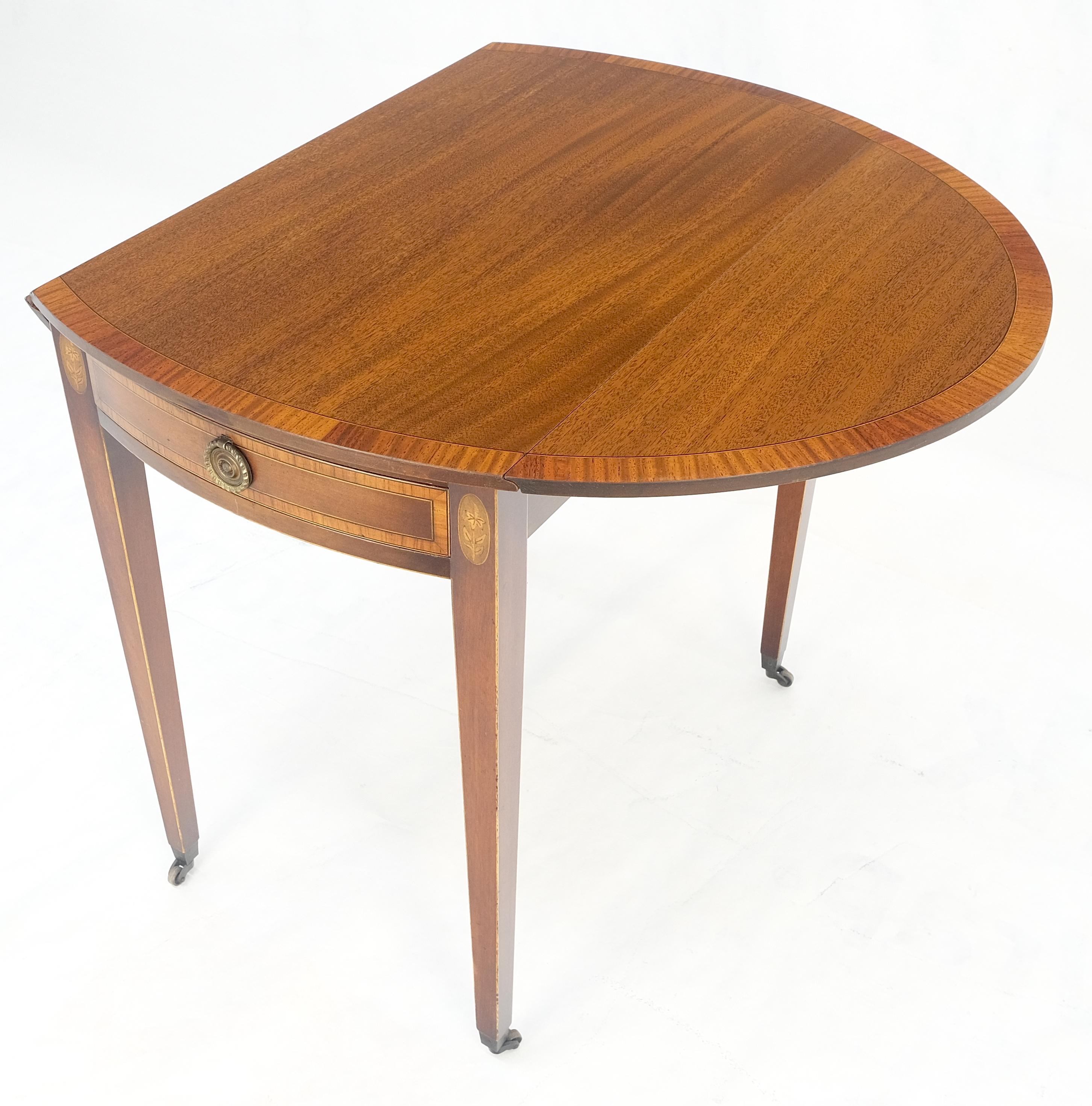 Mid-Century Modern Charak Banded Mahogany Hand Made Pembroke Drop Leaf Side End Lamp Table MINT For Sale