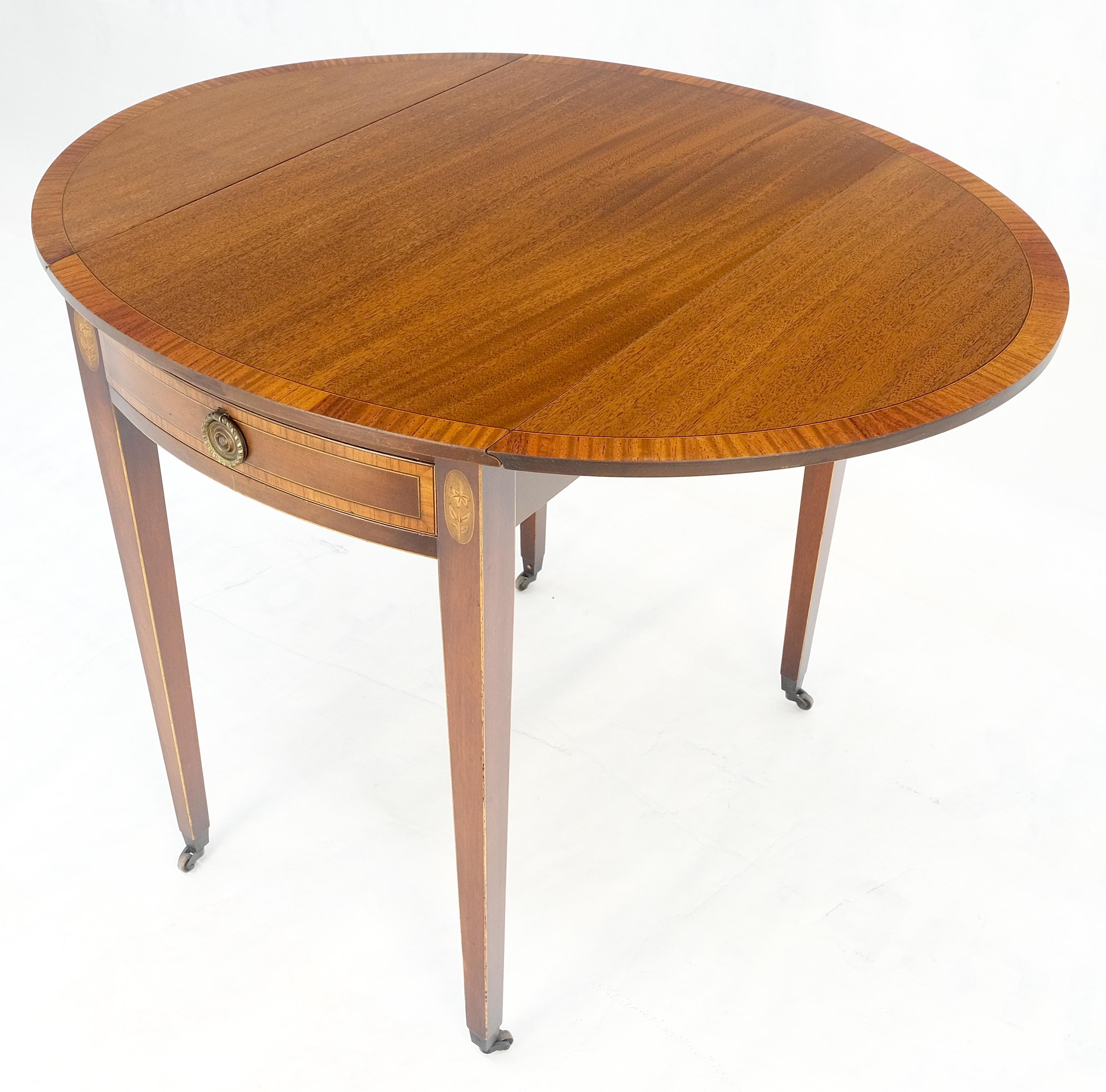 American Charak Banded Mahogany Hand Made Pembroke Drop Leaf Side End Lamp Table MINT For Sale