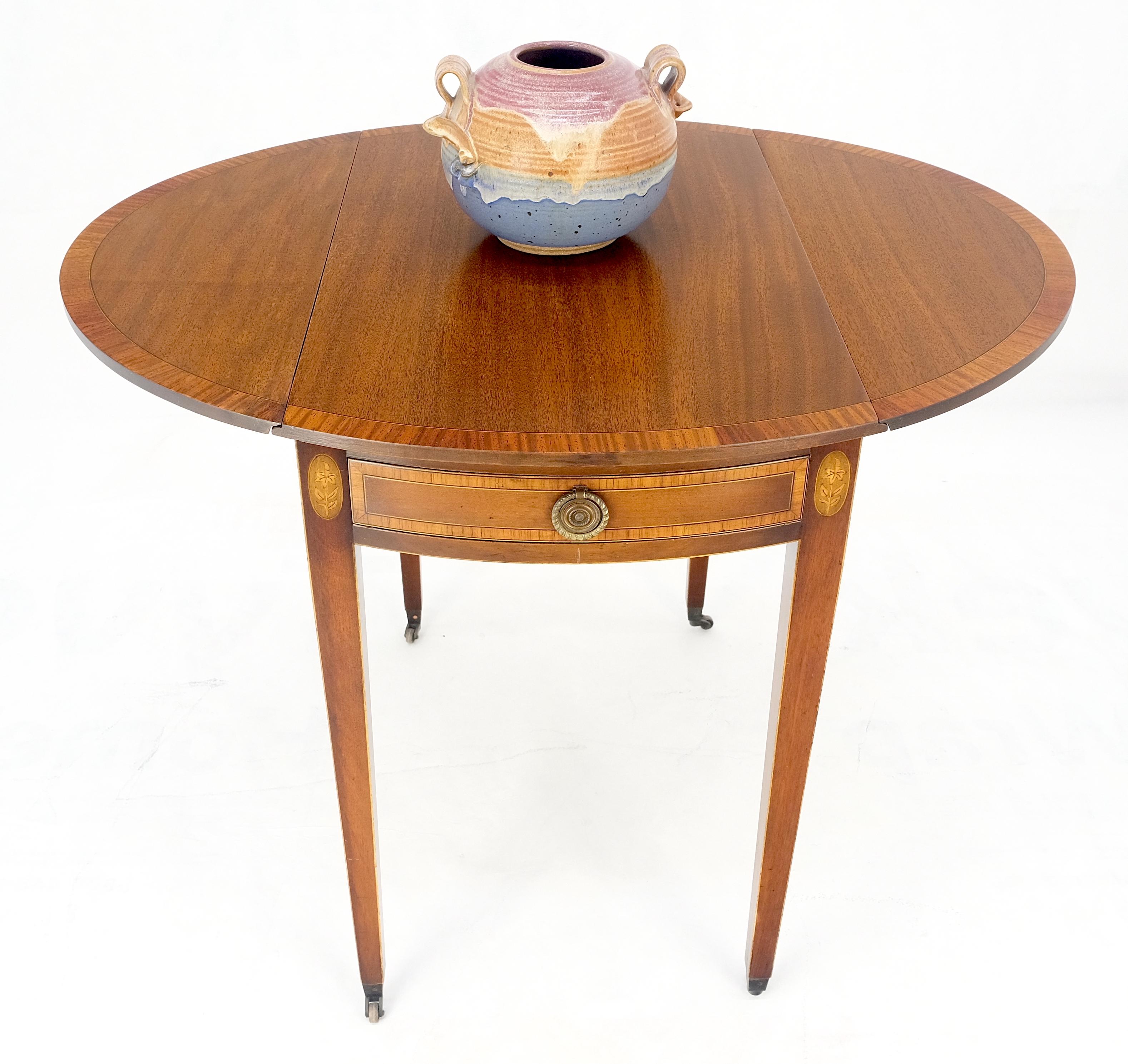 Brass Charak Banded Mahogany Hand Made Pembroke Drop Leaf Side End Lamp Table MINT For Sale